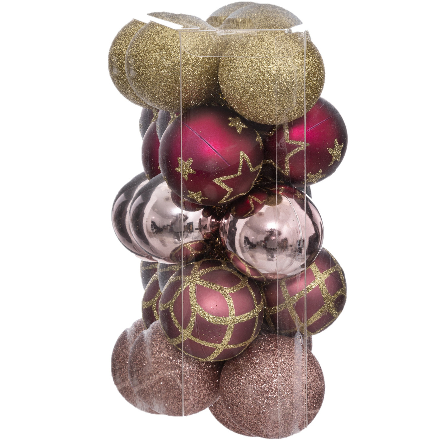 Atmosphera kerstballen- 30x -D5 cm -wit-roze-goud-champagne plastic
