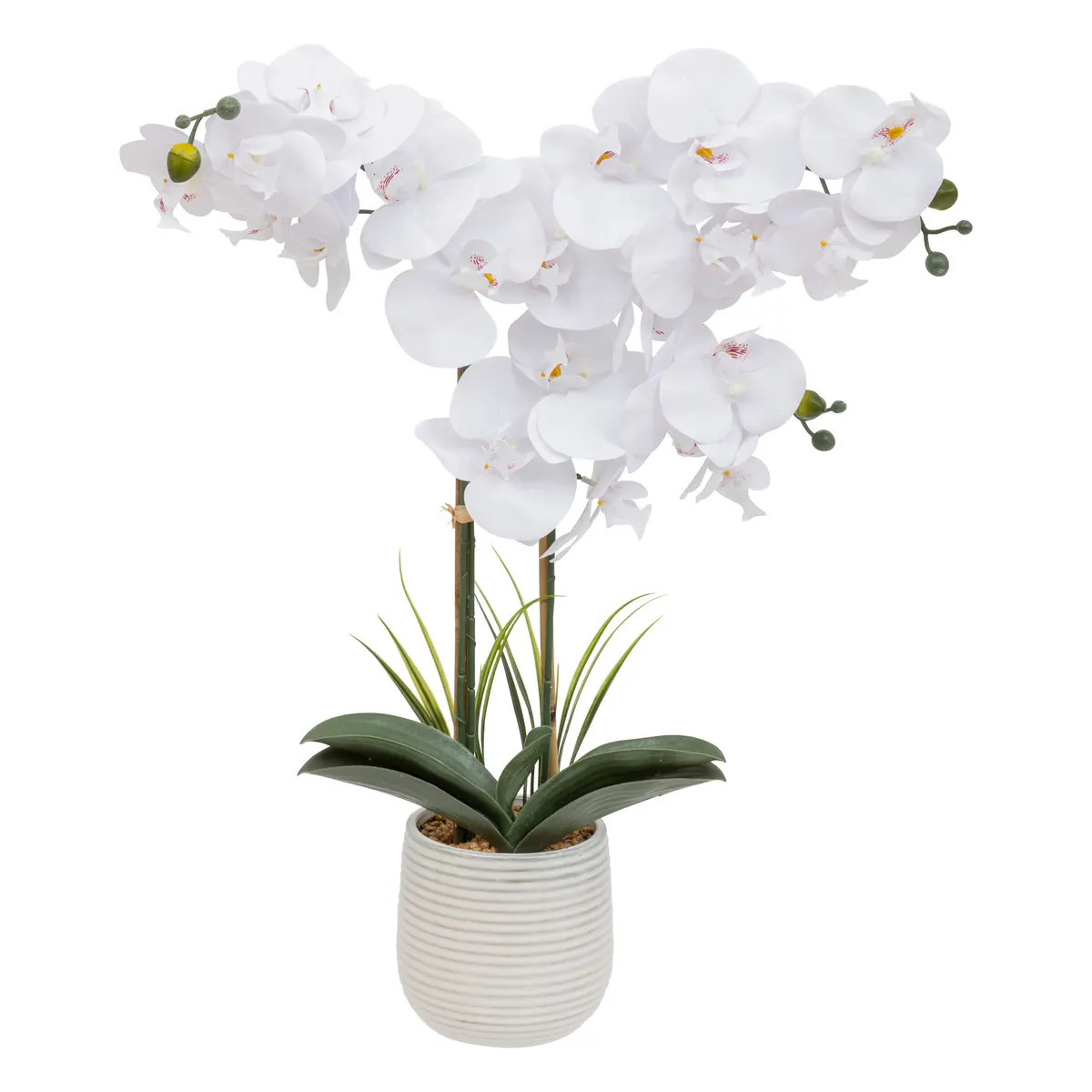 Atmosphera Orchidee bloemen kunstplant in een witte bloempot witte bloemen H60 cm