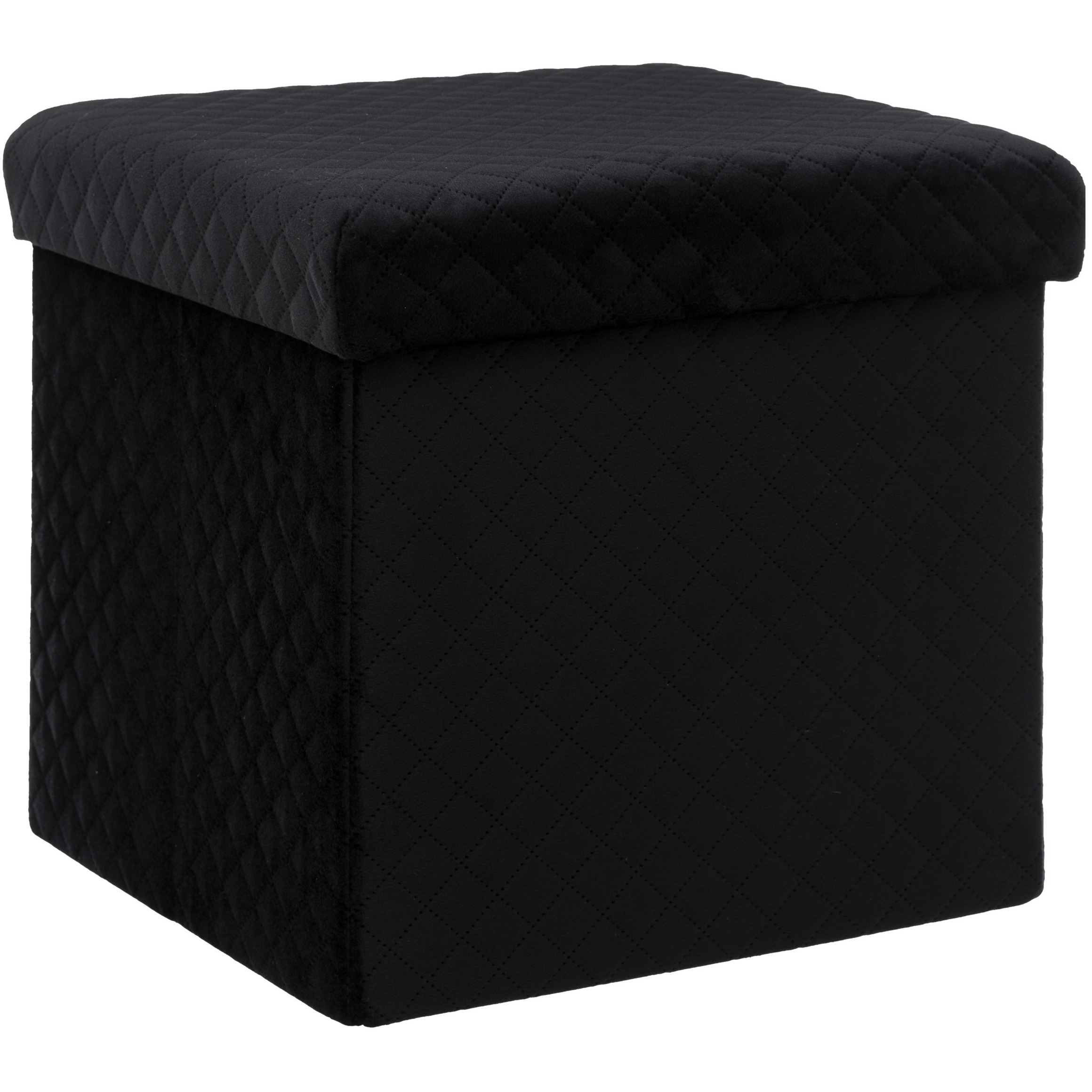 Atmosphera Poef-hocker-voetenbankje opbergbox fluweel zwart PO-MDF 31 x 31 x 31 cm