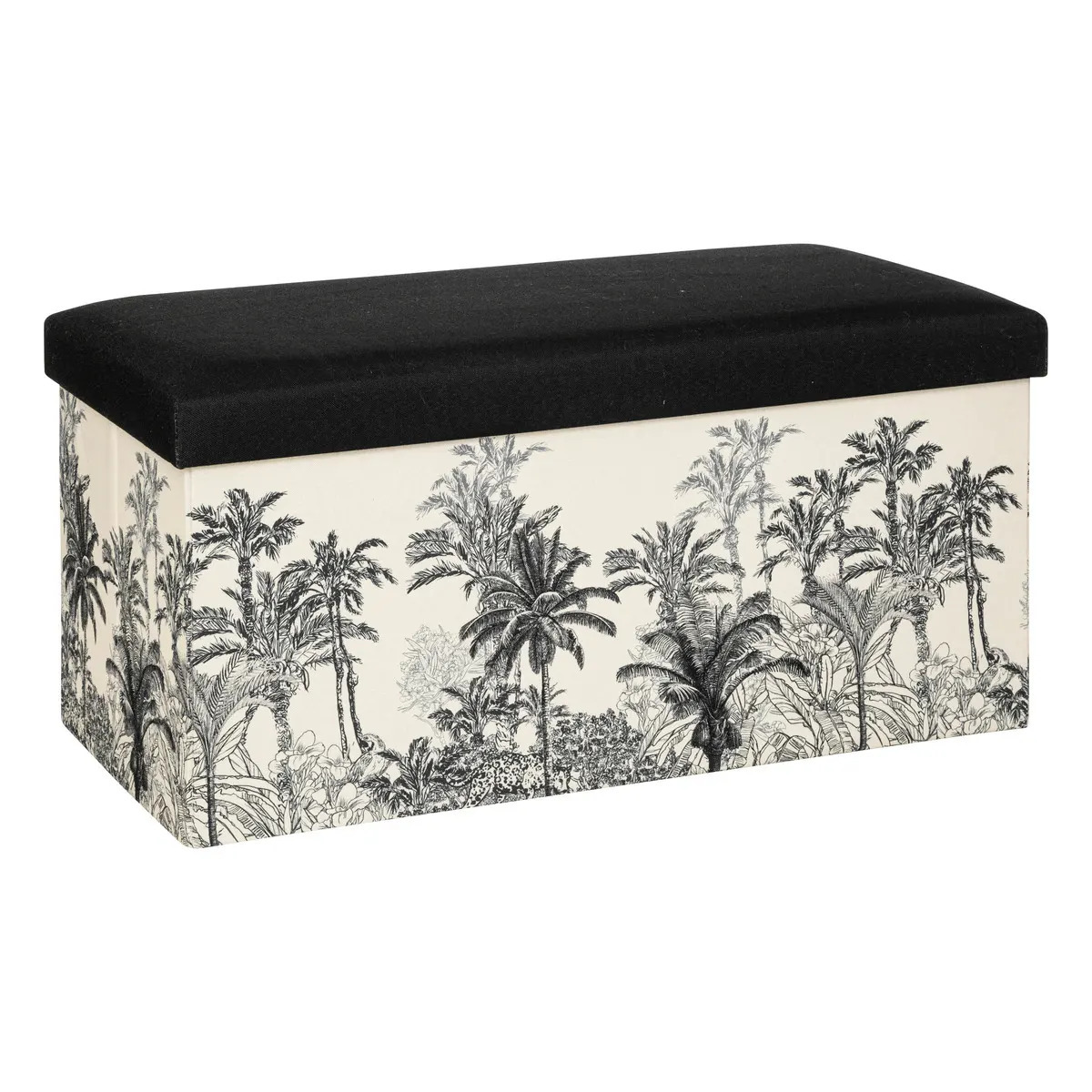 Atmosphera Poef-krukje-hocker Palmtrees Opvouwbare opslag box creme wit-zwart 76 x 39 x 39 cm