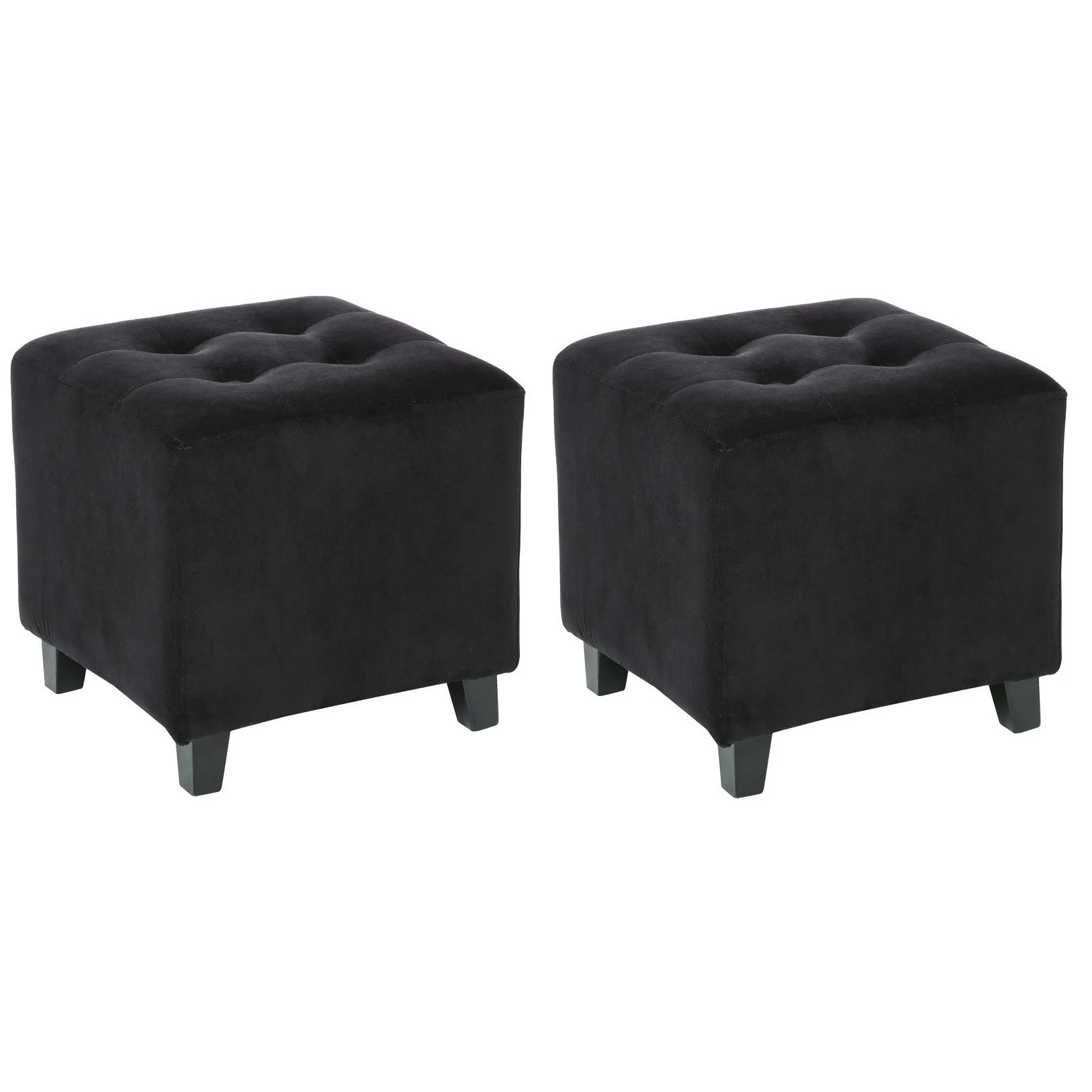Atmosphera Zit krukje-bijzet stoel-poef 2x hout-stof zwart fluweel D35 x H35 cm