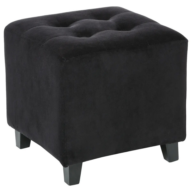 Atmosphera Zit krukje-bijzet stoel-poef hout-stof zwart fluweel D35 x H35 cm