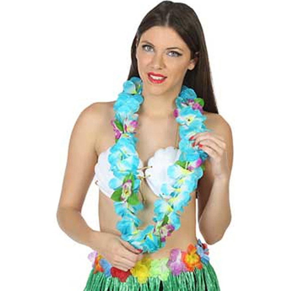 Atosa Hawaii krans-slinger Tropische kleuren blauw Grote bloemen hals slingers