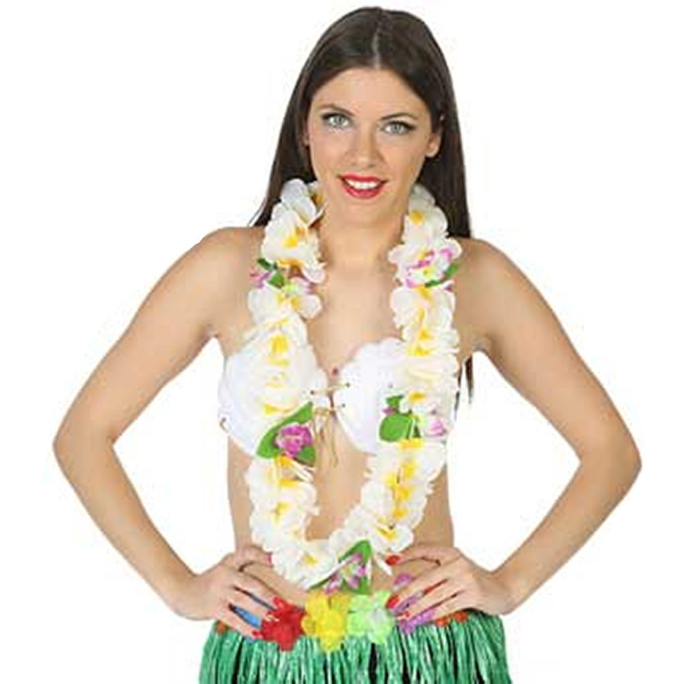 Atosa Hawaii krans-slinger Tropische kleuren wit Grote bloemen hals slingers