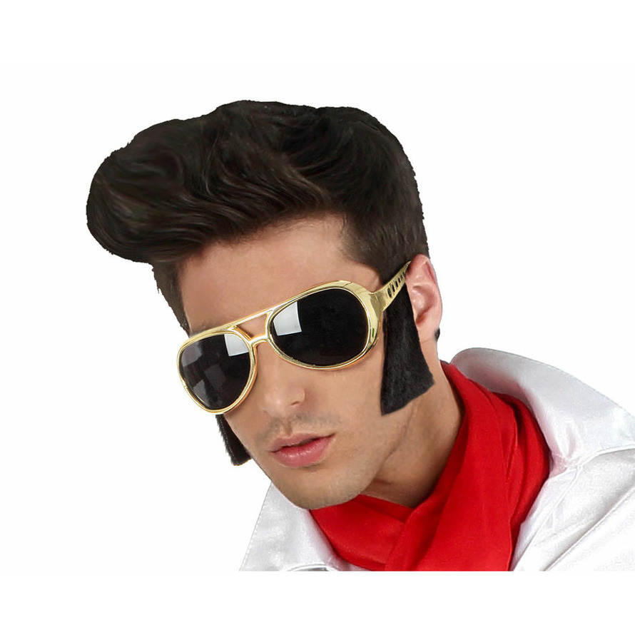 Atosa Verkleed bril met bakkebaarden Elvis-rockster goud kunststof thema accessoires