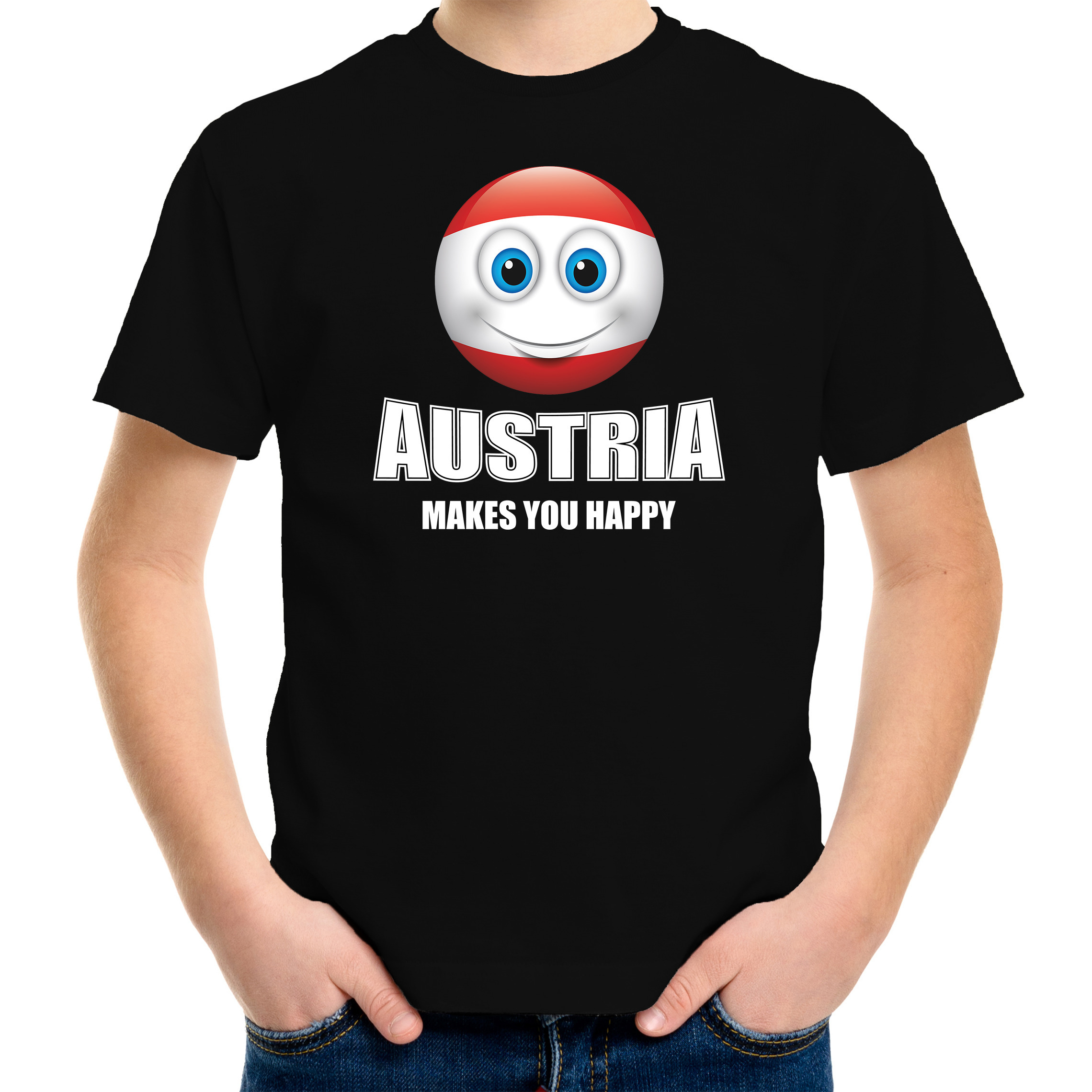 Austria makes you happy landen-vakantie shirt zwart voor kinderen met emoticon