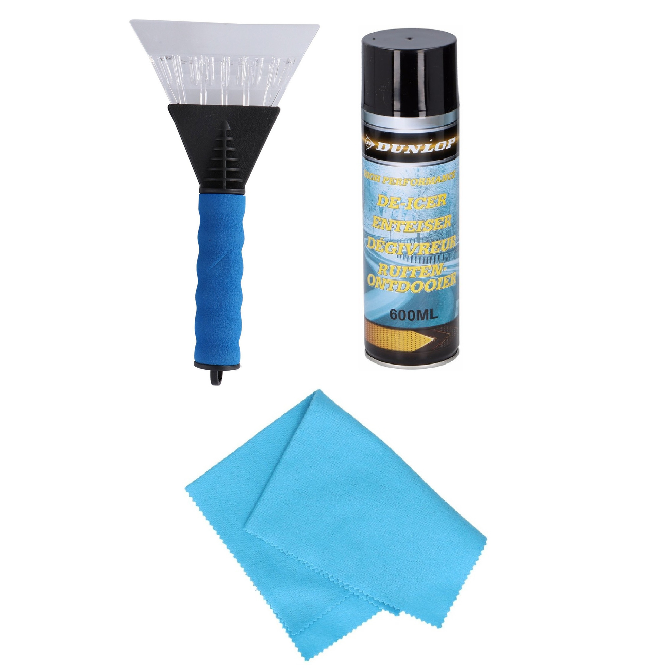 Autoramen IJskrabber soft grip 25 cm met ruitenontdooi spray en anti-condens doek