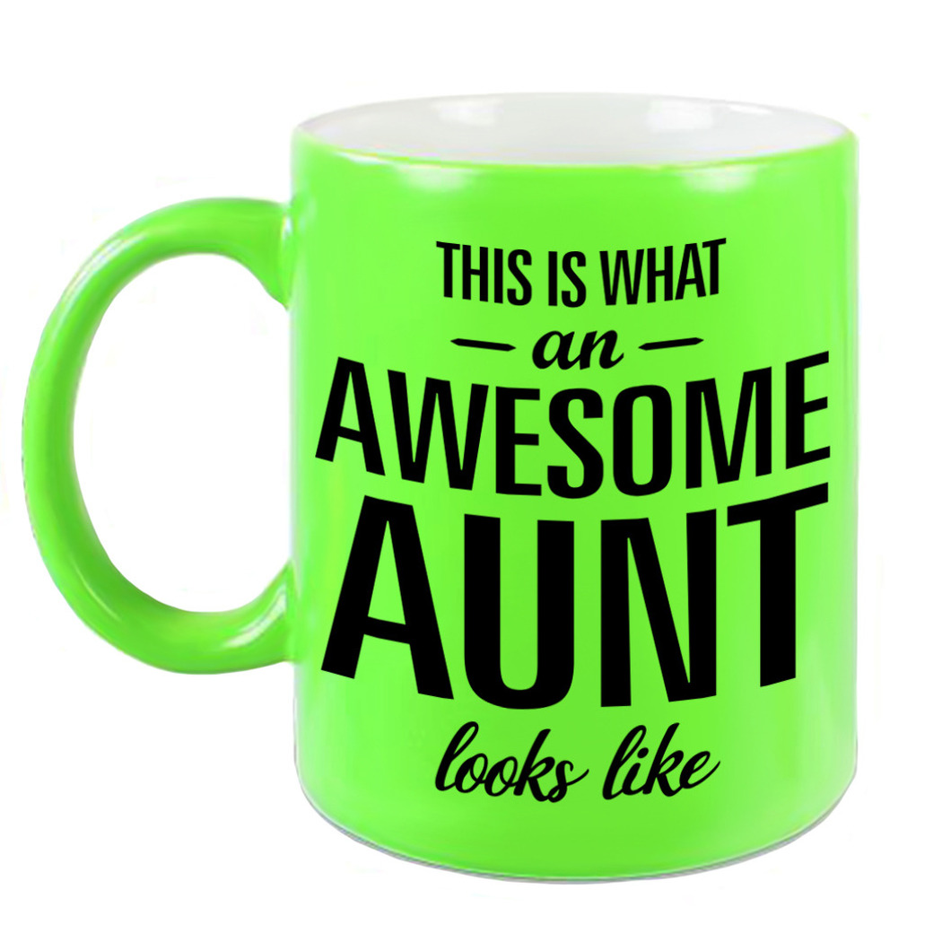 Awesome aunt-tante fluor groene cadeau mok-verjaardag beker 330 ml
