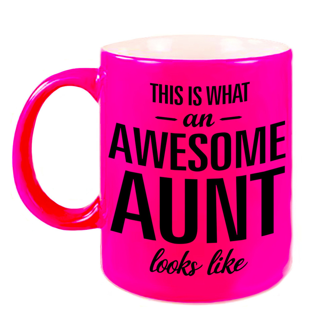 Awesome aunt-tante fluor roze cadeau mok-verjaardag beker 330 ml