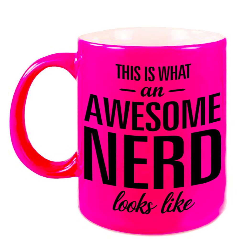 Awesome nerd-slimmerik cadeau mok-verjaardag beker fluor roze 330 ml