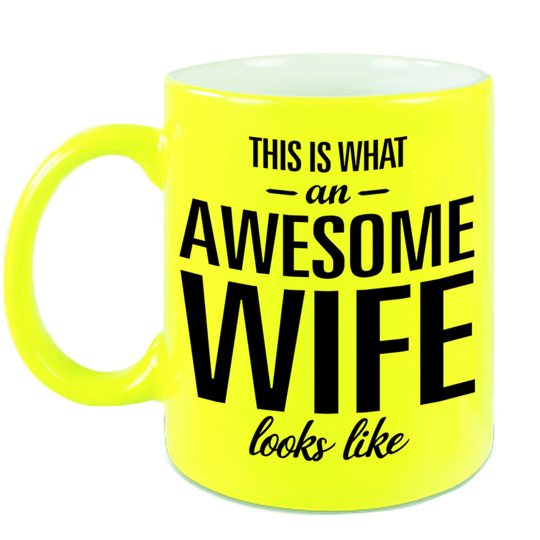Awesome wife-echtgenote fluor gele cadeau mok-verjaardag beker 330 ml