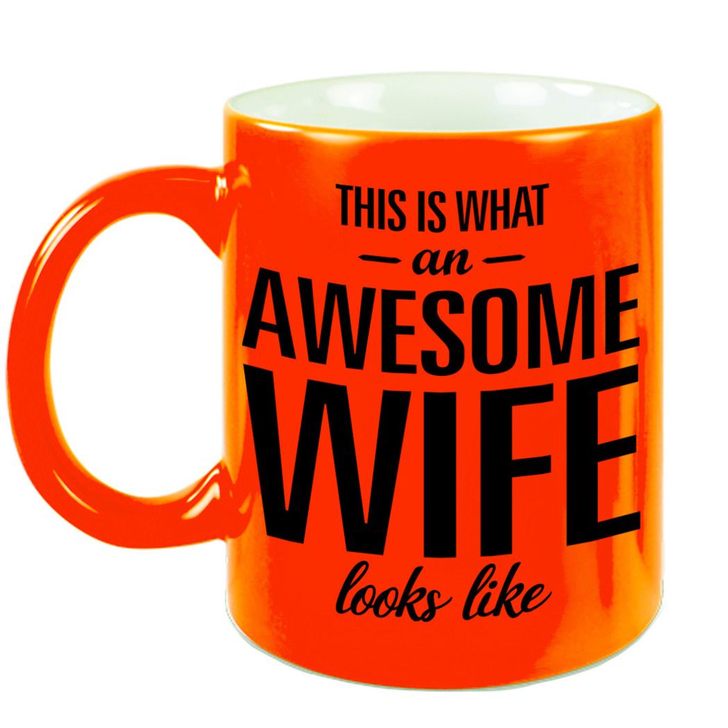 Awesome wife-echtgenote fluor oranje cadeau mok-verjaardag beker 330 ml