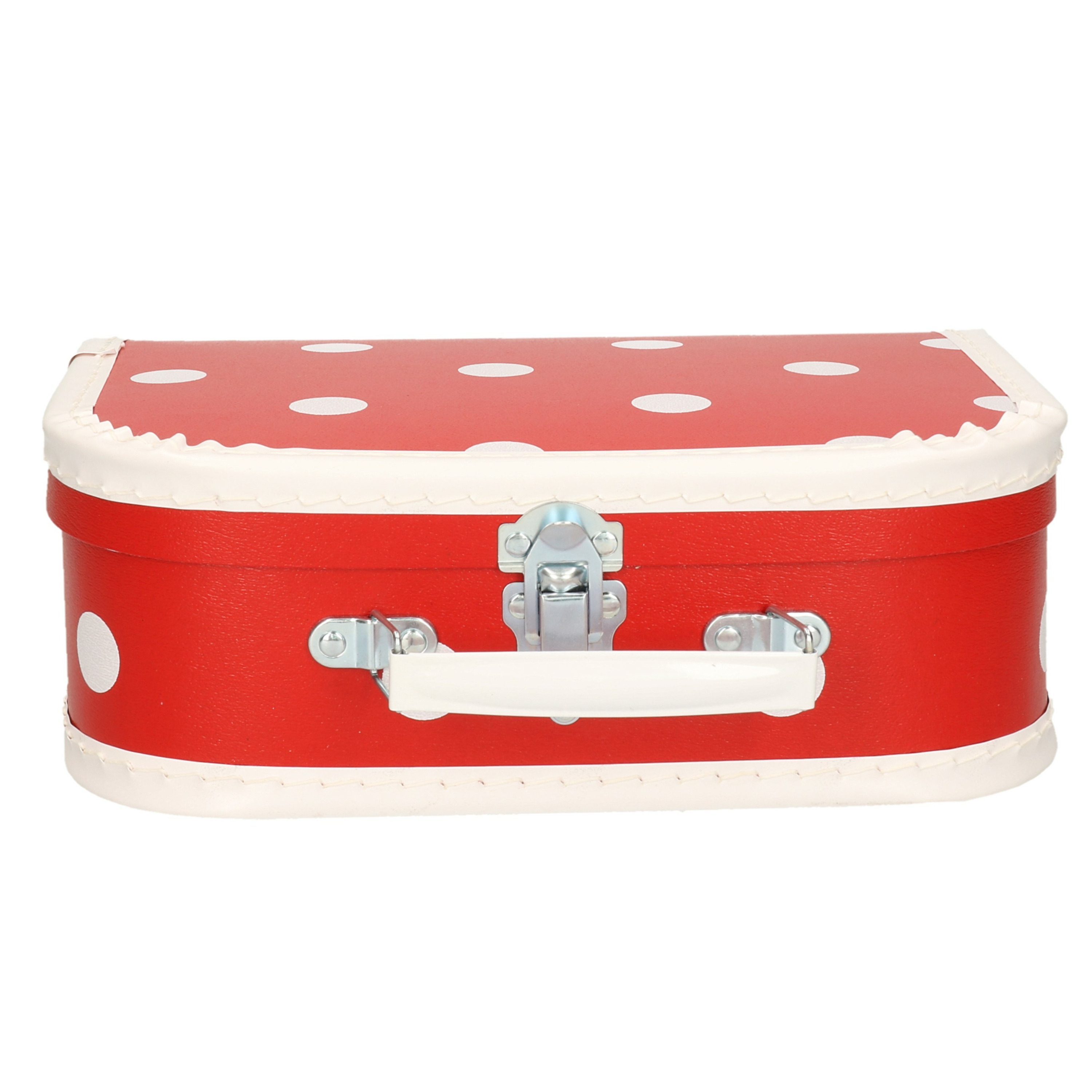 Babyshower cadeau koffertje rood polkadot 25 cm