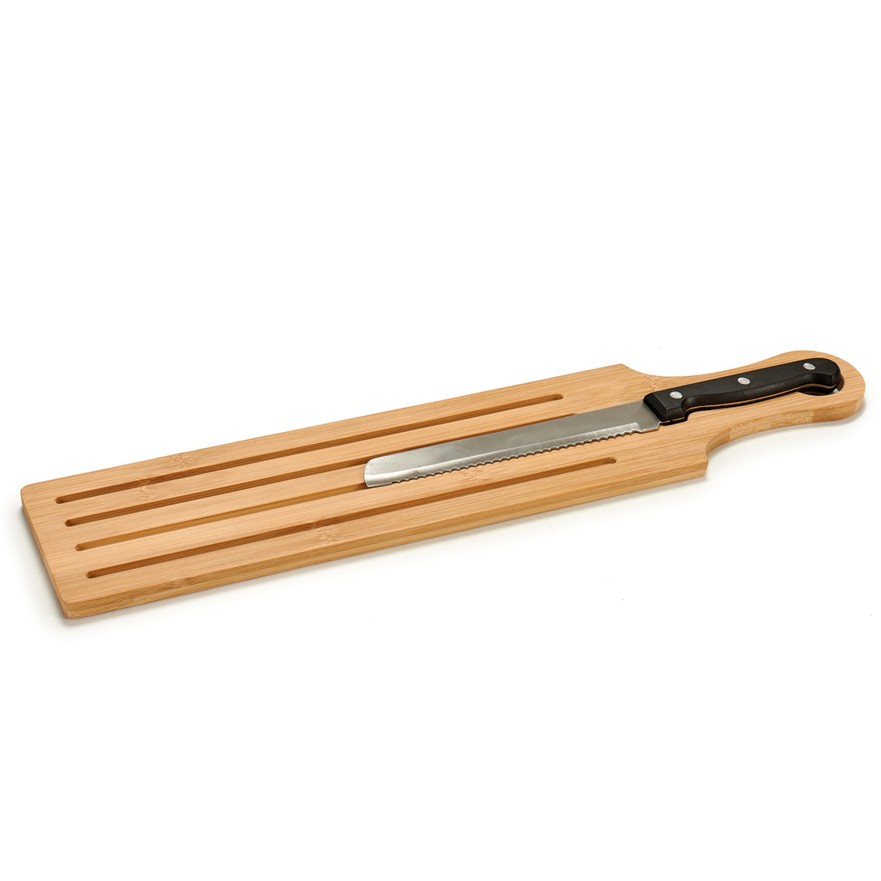 Bamboe houten broodplank-snijplank-serveerplank met mes 50 x 10 cm