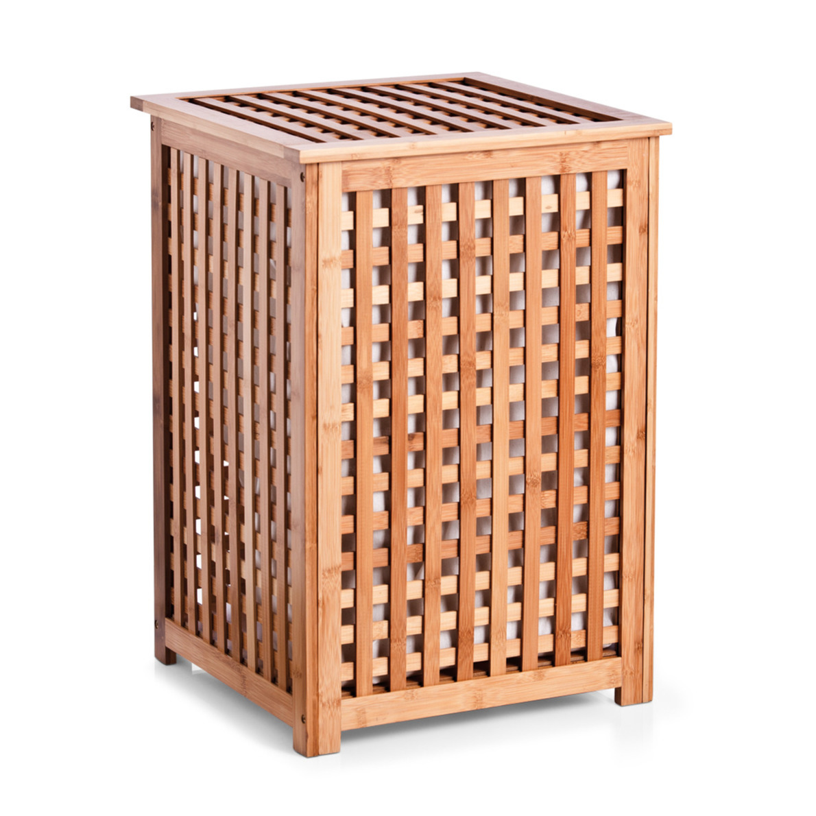 Bamboe houten wasmand bruin vierkant met deksel 40 x 40 x 58 cm