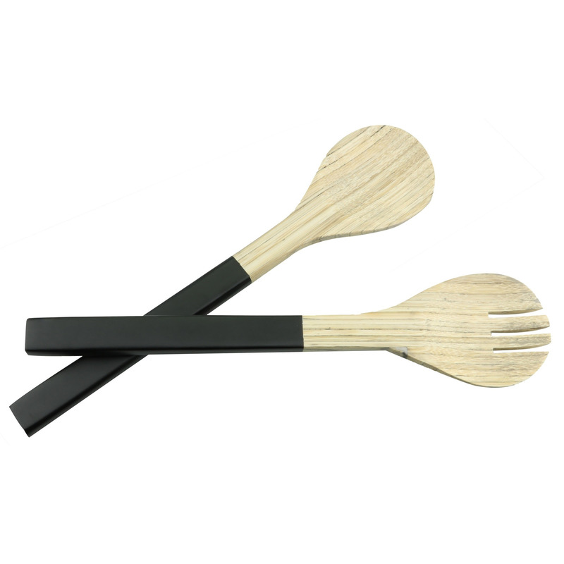 Bamboe sla vork en lepel zwart 2 delig 30 cm