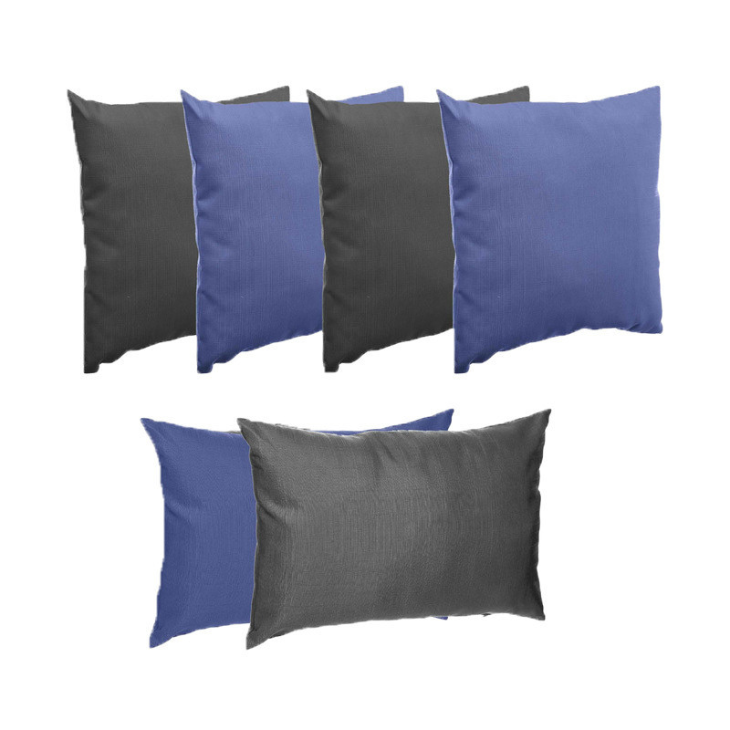 Bank-sier-tuin kussens voor binnen-buiten set 3x indigo blauw-3x antraciet in 2 formaten