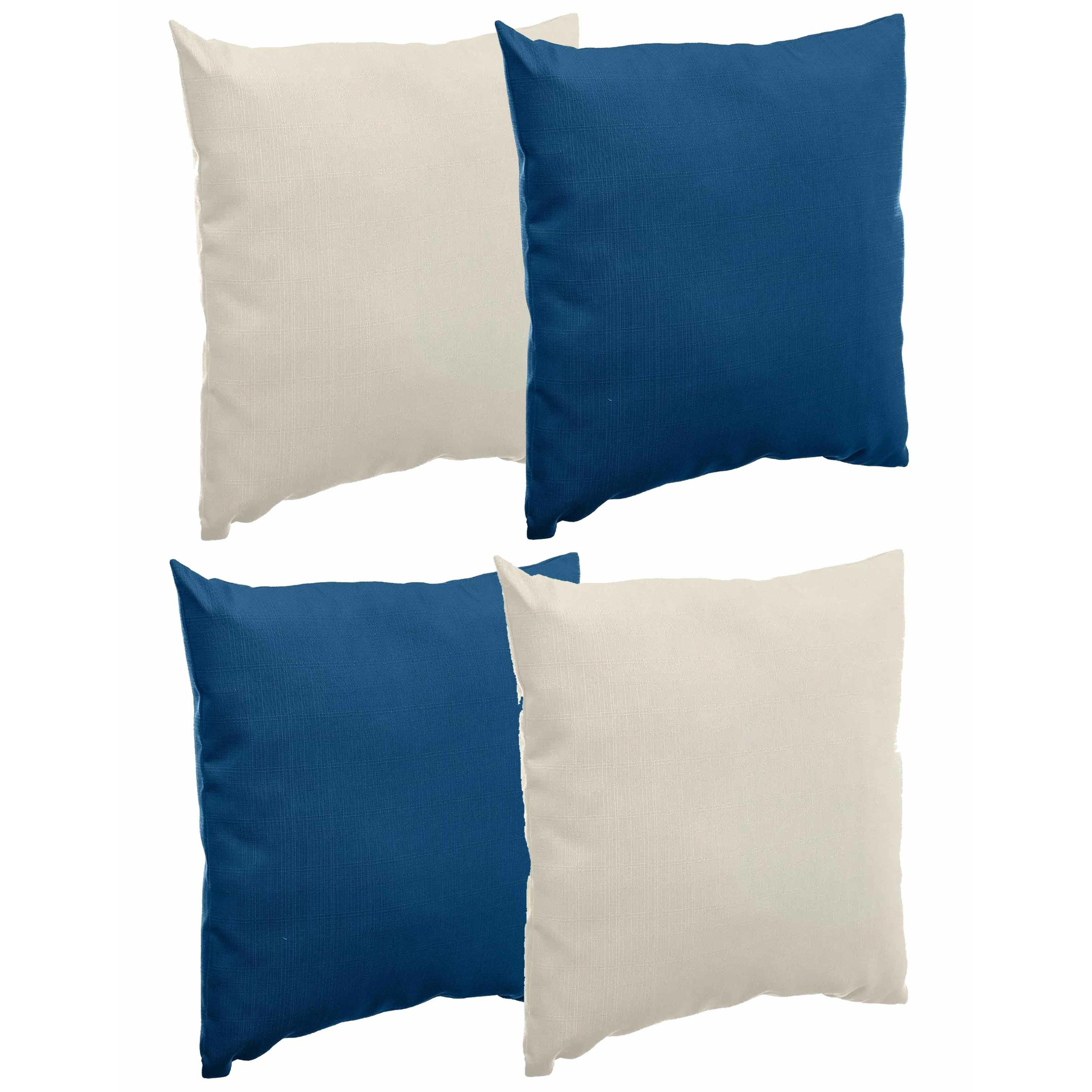 Bank-sier-tuin kussens voor binnen-buiten set 4x stuks beige-indigo blauw 40 x 40 cm
