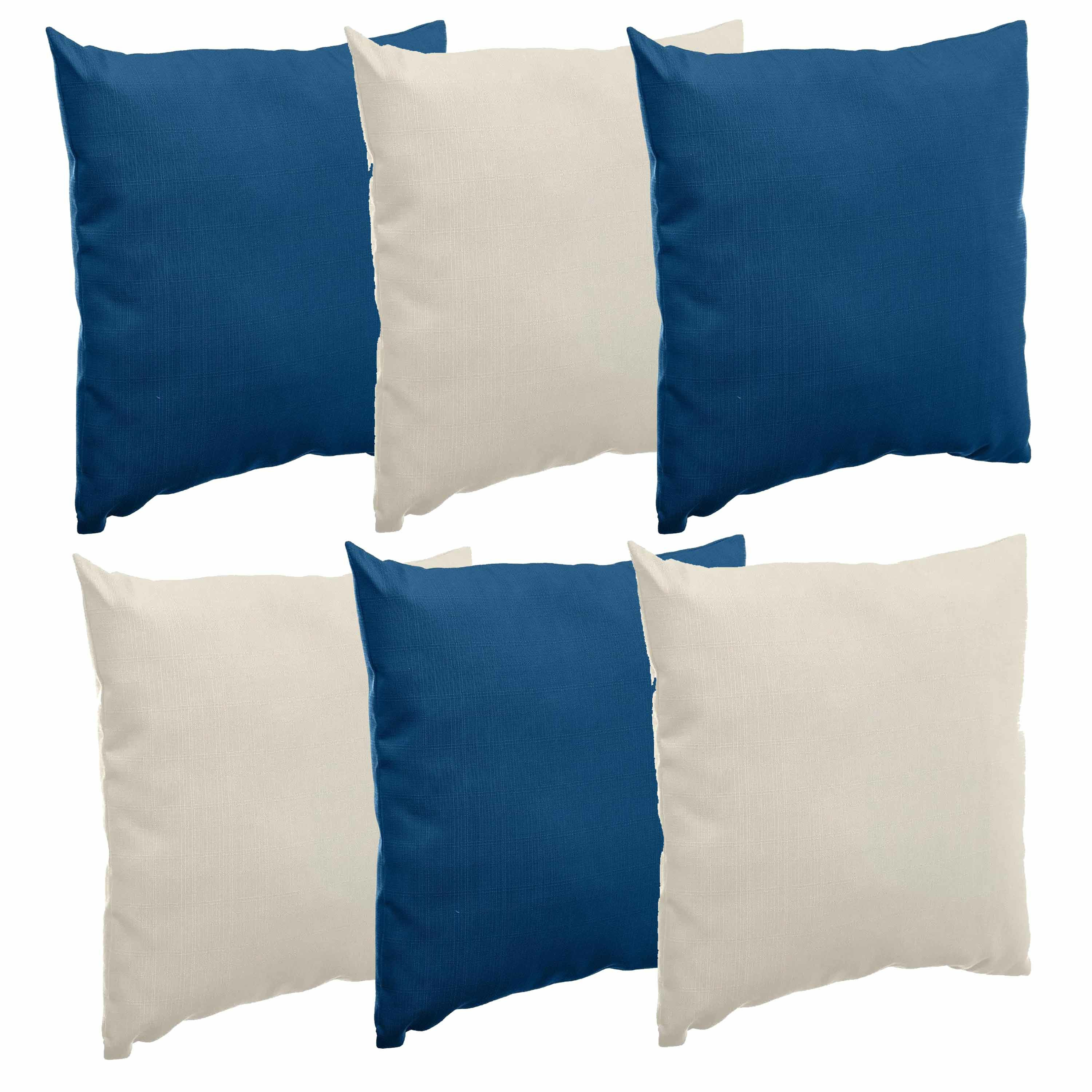 Bank-sier-tuin kussens voor binnen-buiten set 6x stuks beige-indigo blauw 40 x 40 cm