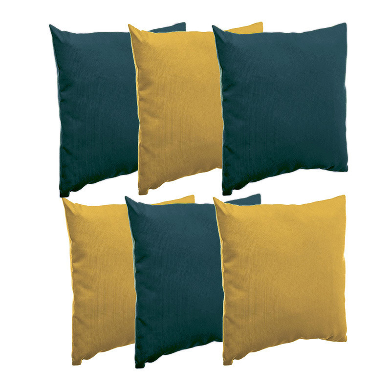 Bank-sier-tuin kussens voor binnen-buiten set 6x stuks geel-emerald groen 40 x 40 cm