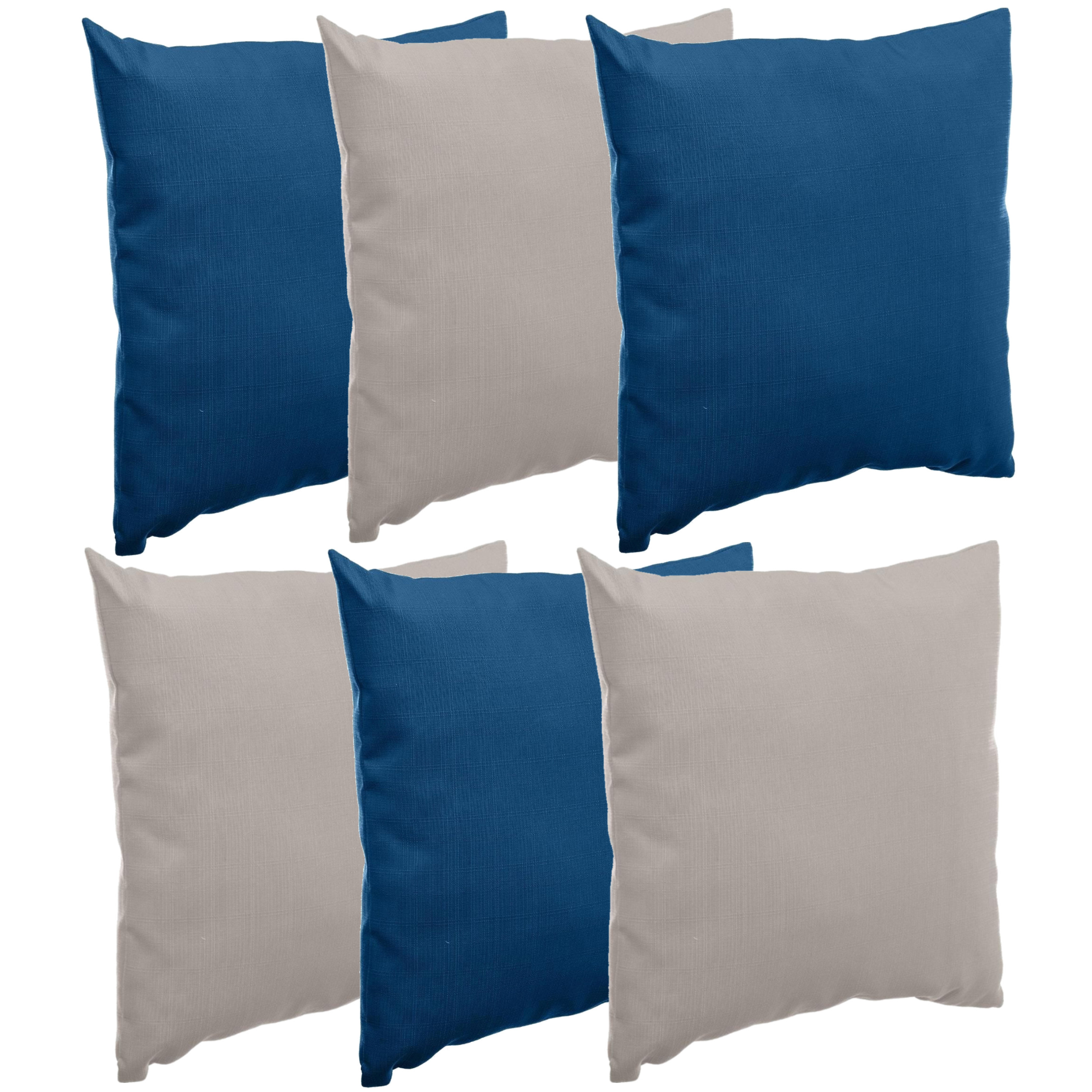 Bank-sier-tuin kussens voor binnen-buiten set 6x stuks indigo blauw-taupe 40 x 40 cm