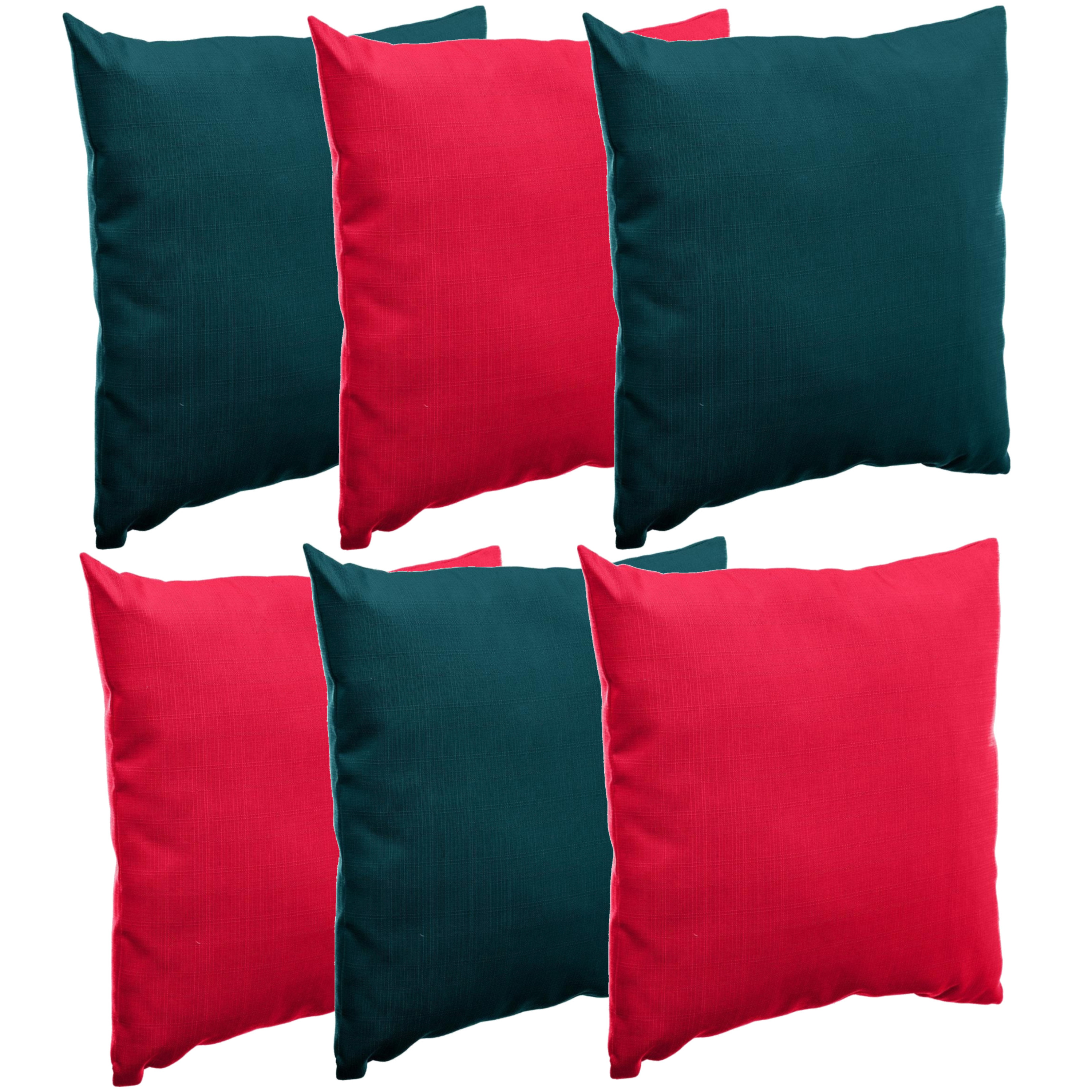 Bank-sier-tuin kussens voor binnen-buiten set 6x stuks rood-emerald groen 40 x 40 cm