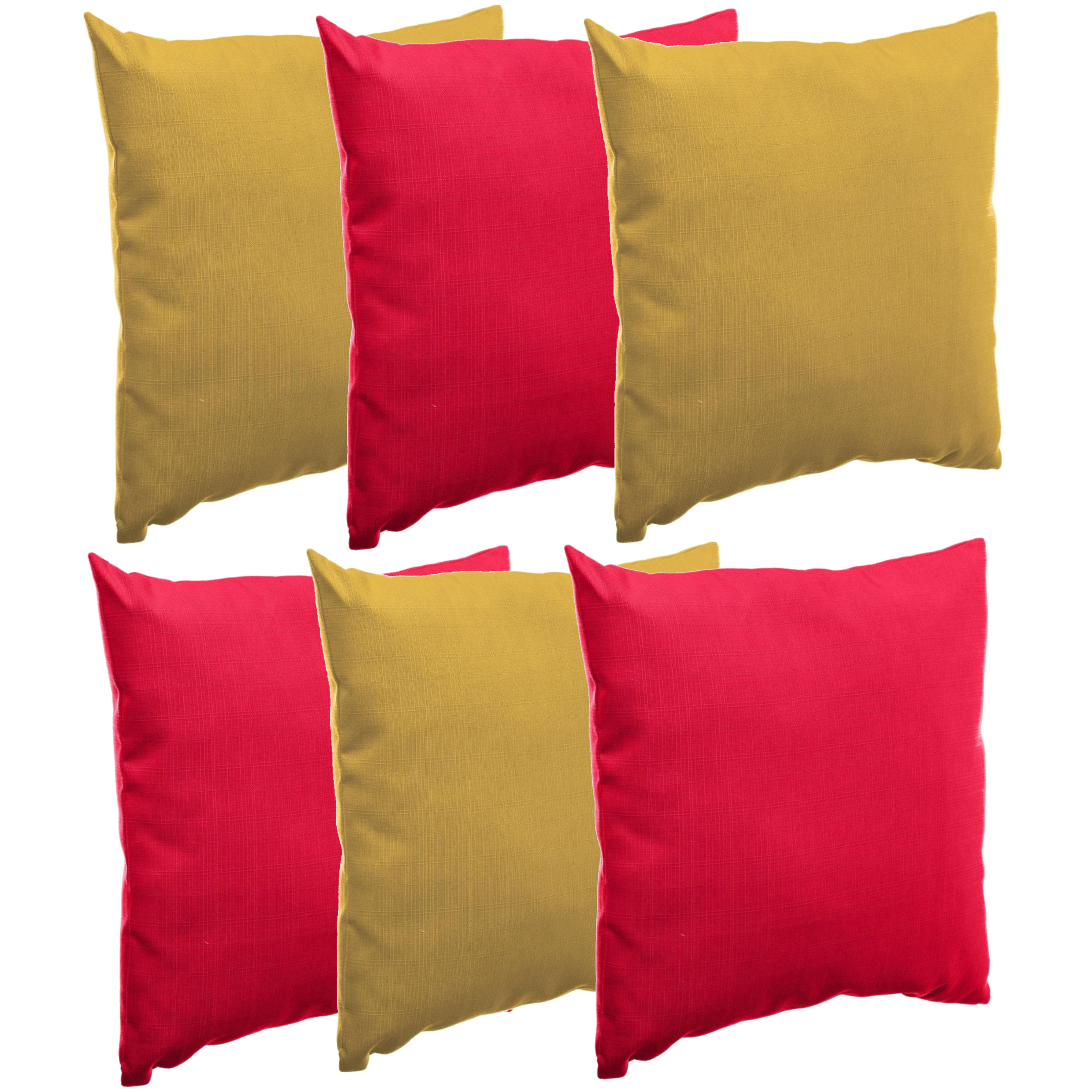 Bank-sier-tuin kussens voor binnen-buiten set 6x stuks rood-geel 40 x 40 cm
