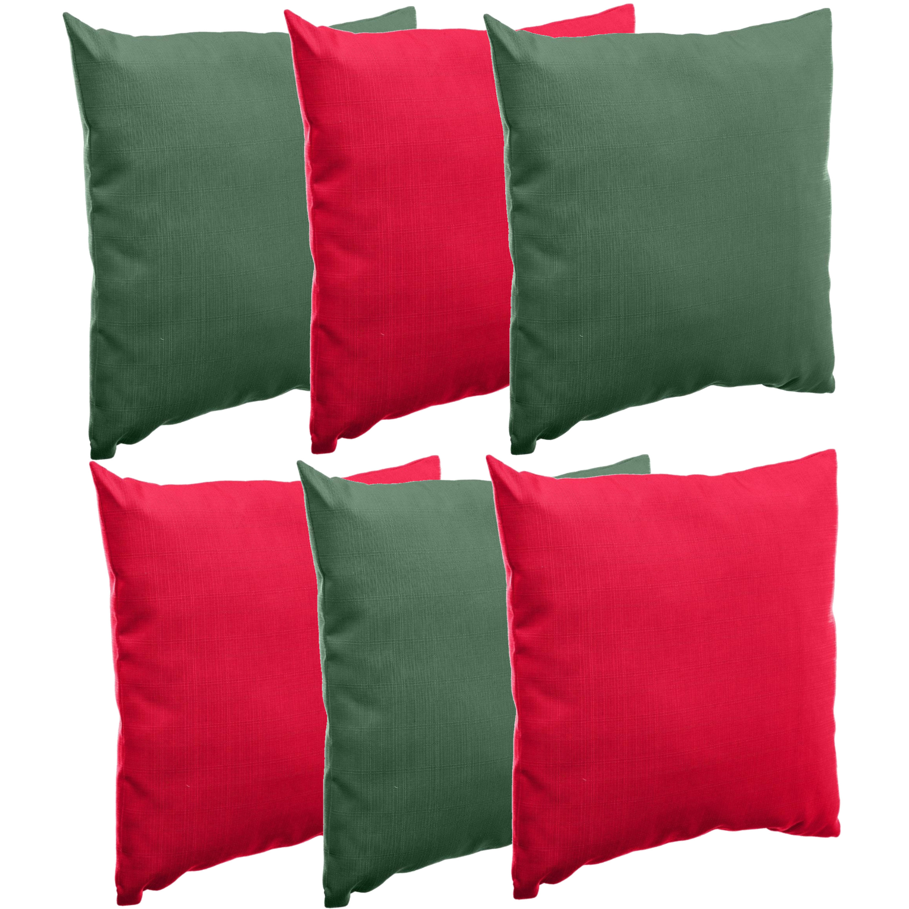 Bank-sier-tuin kussens voor binnen-buiten set 6x stuks rood-groen 40 x 40 cm