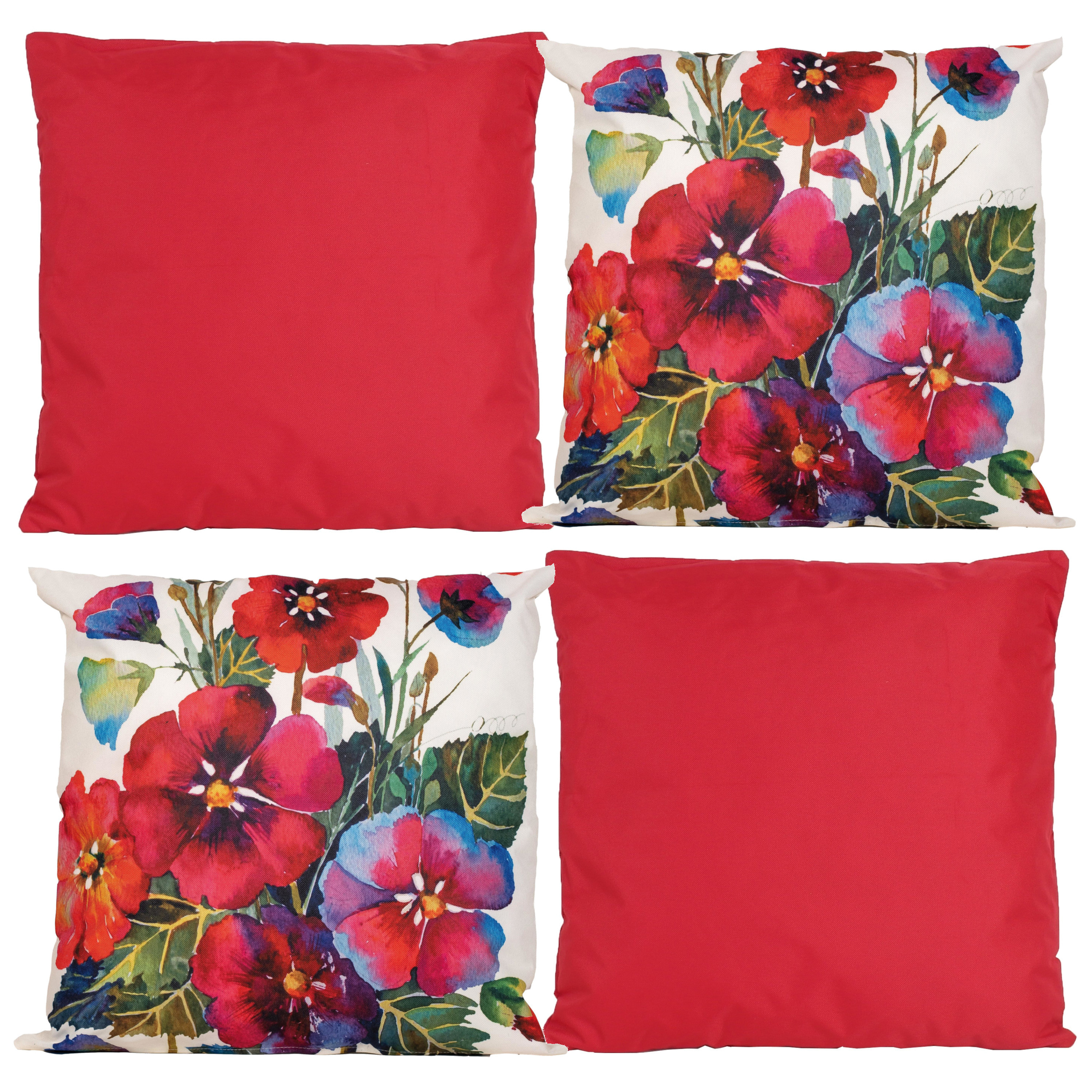 Bank-tuin kussens set binnen-buiten 4x stuks rood-print In een 2 kleuren mix