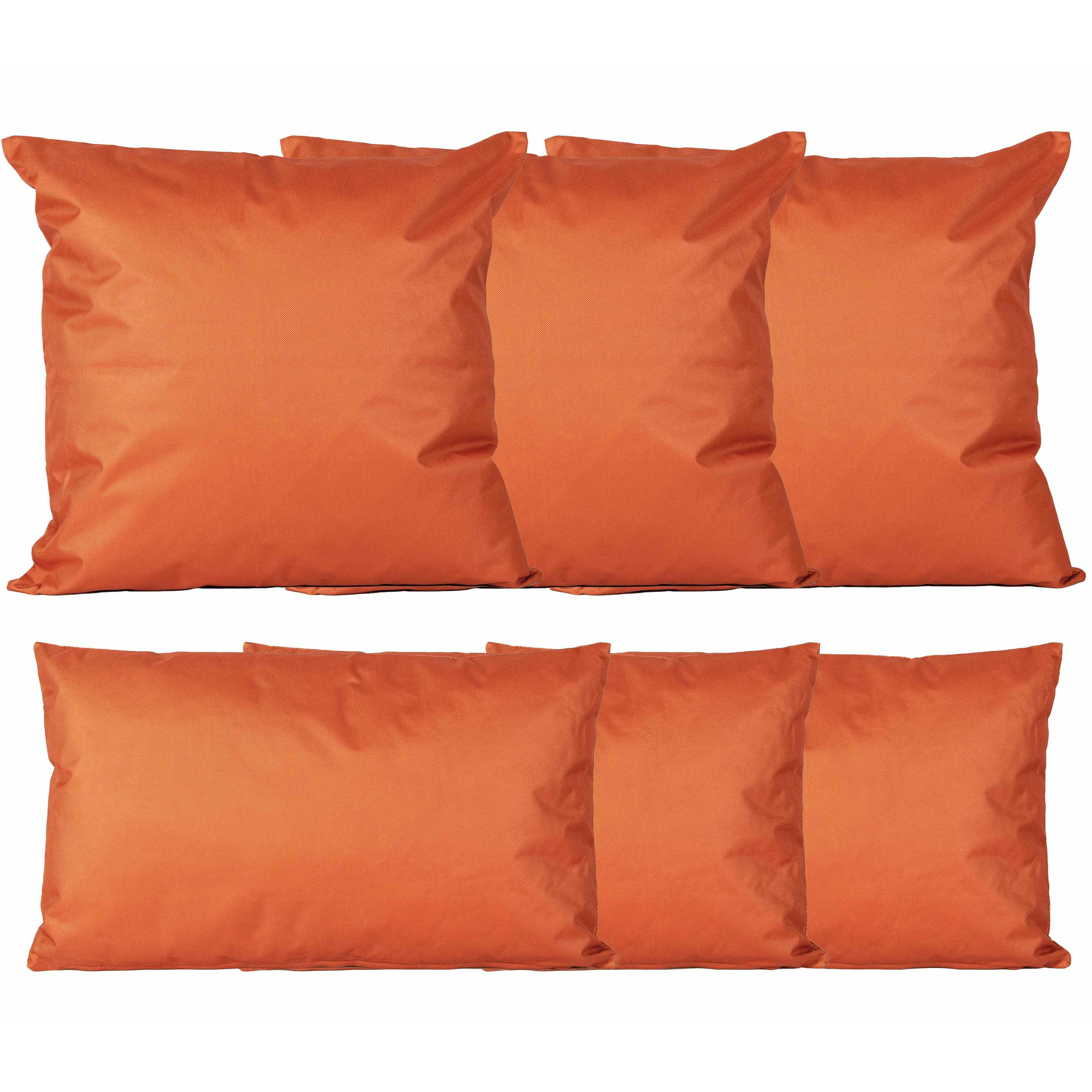 Bank-tuin kussens set binnen-buiten 6x stuks -oranje In 2 formaten laag-hoog