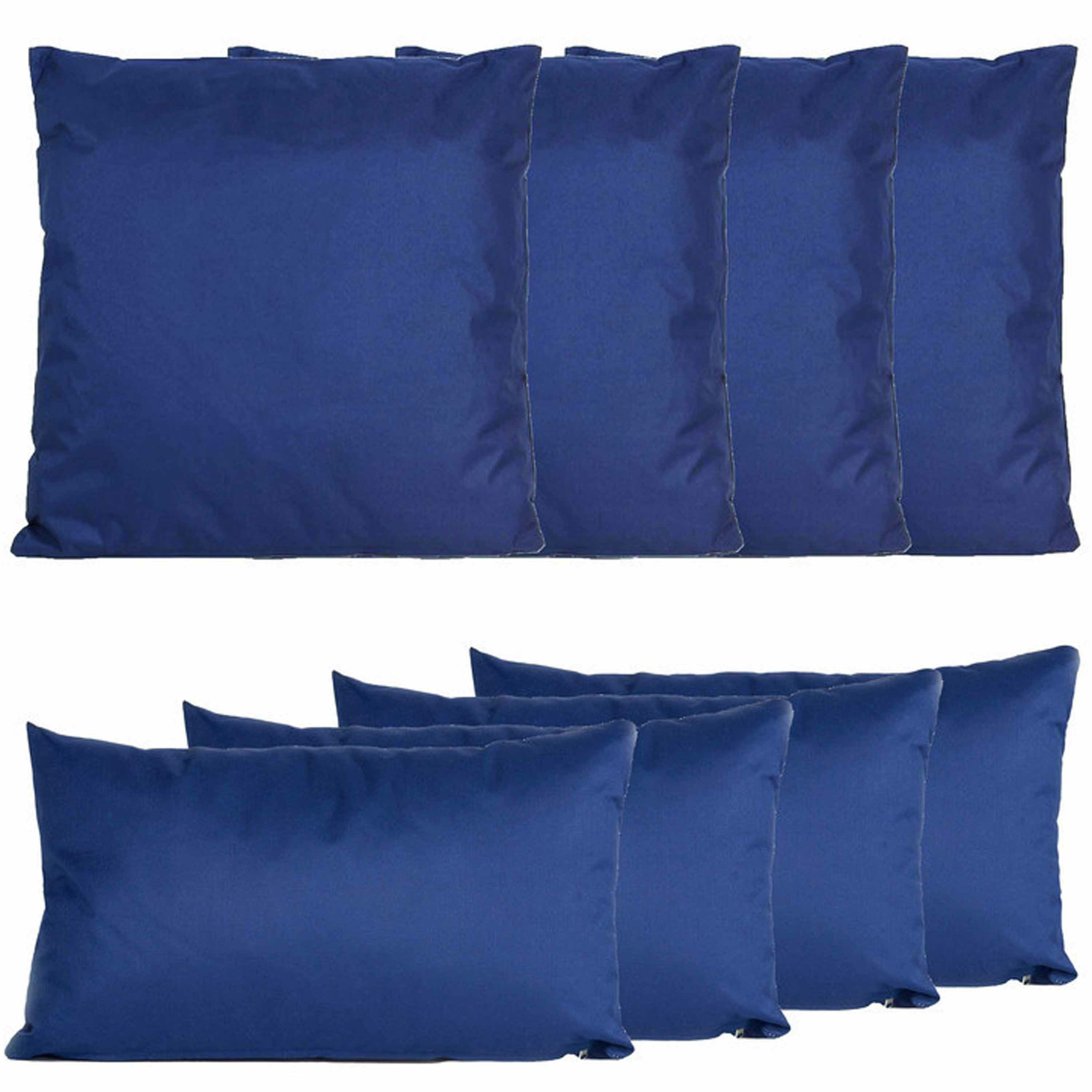 Bank-tuin kussens set binnen-buiten 8x stuks donkerblauw In 2 formaten laag-hoog