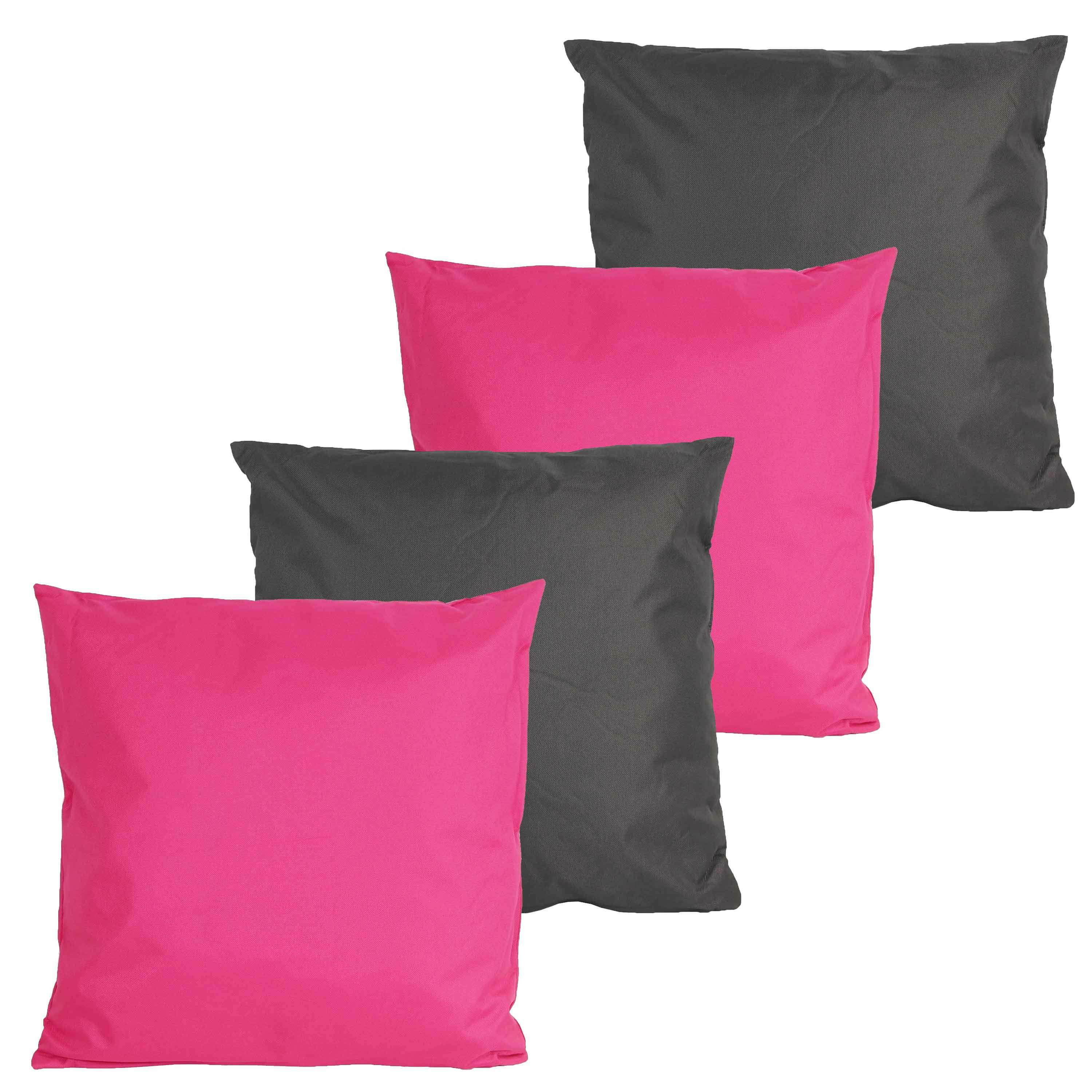 Bank-Tuin kussens set voor binnen-buiten 4x stuks fuchsia roze-antraciet grijs 45 x 45 cm