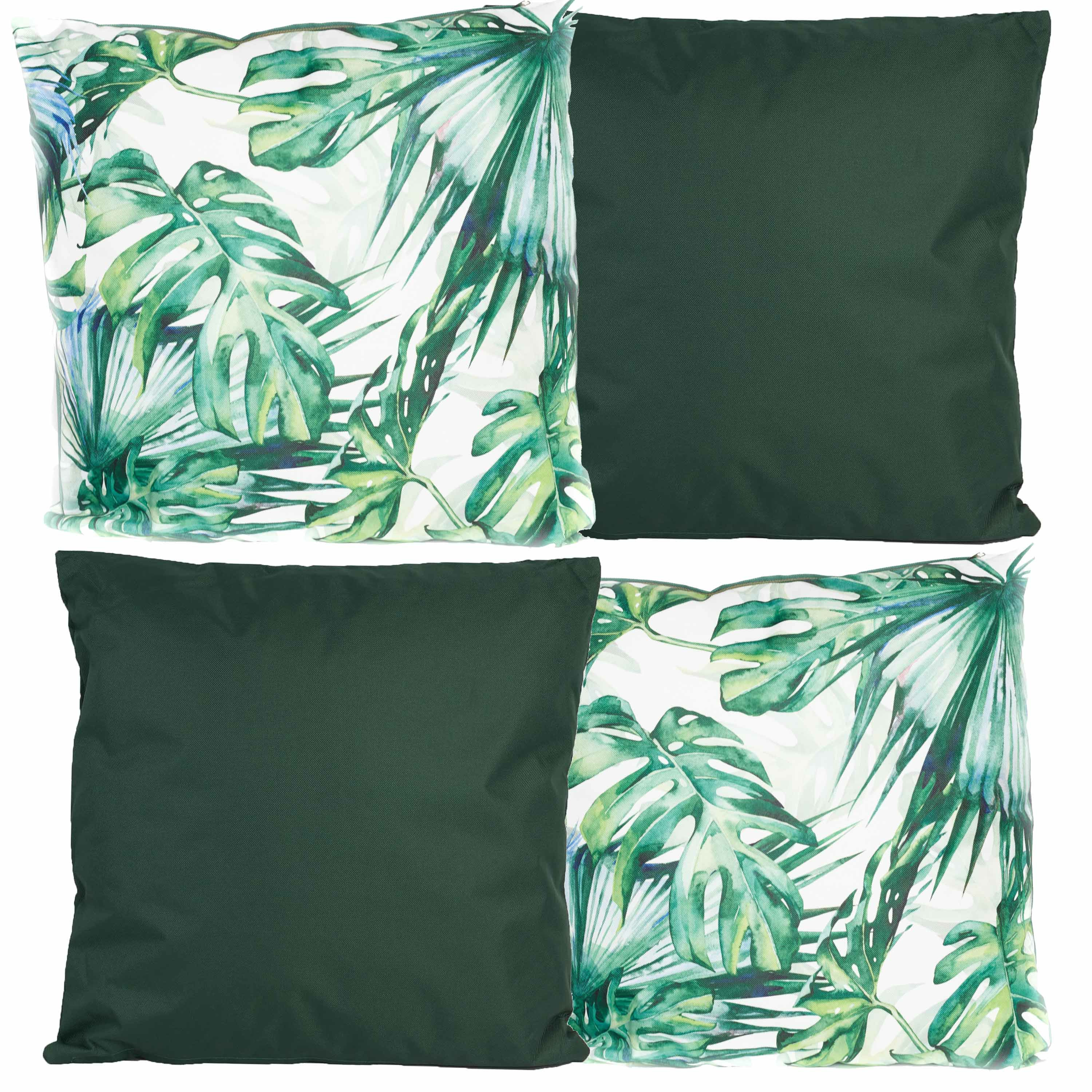Bank-tuin kussens set voor binnen-buiten 4x stuks groen-palm print 45 x 45 cm
