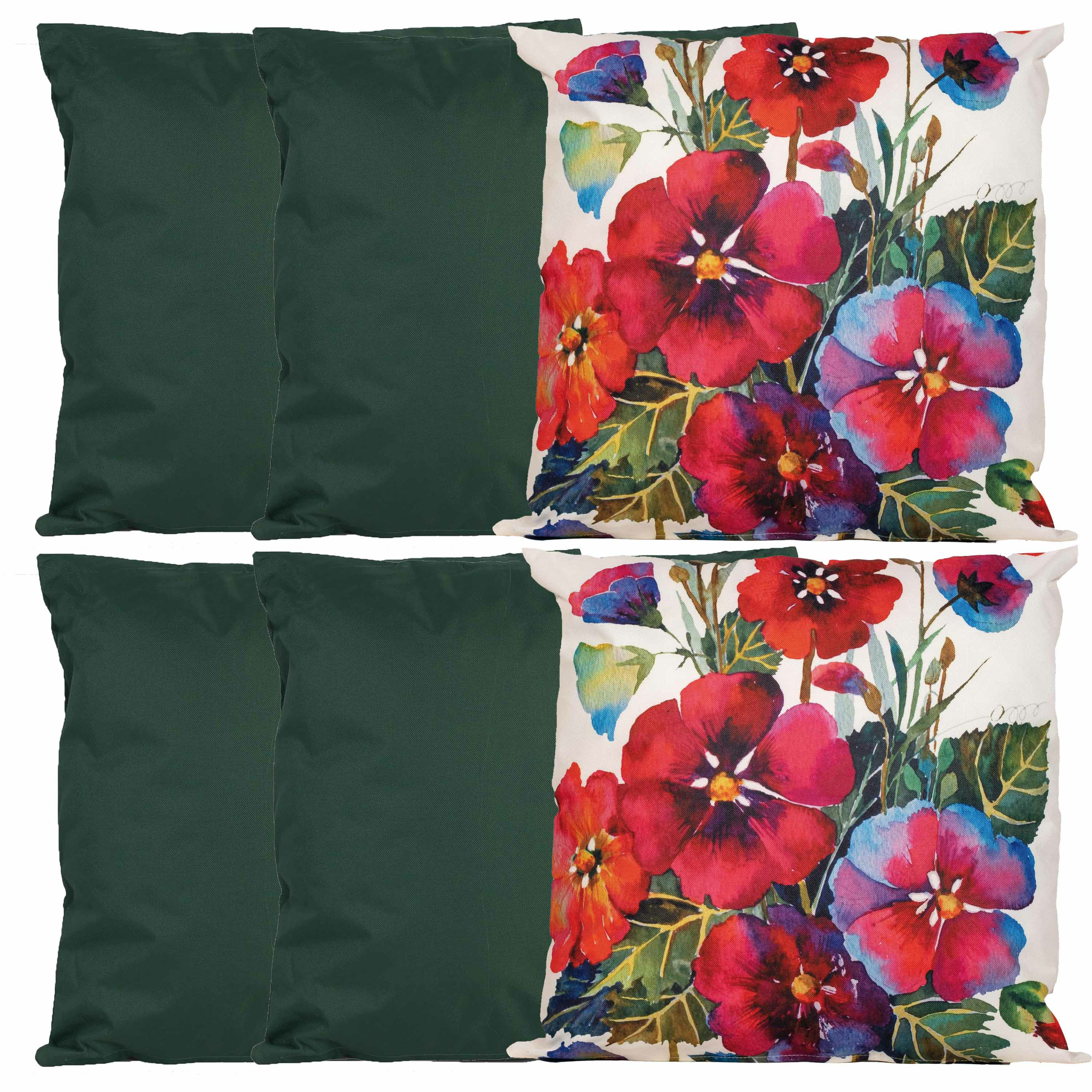 Bank-tuin kussens set voor binnen-buiten 6x stuks groen-flowers print 45 x 45 cm