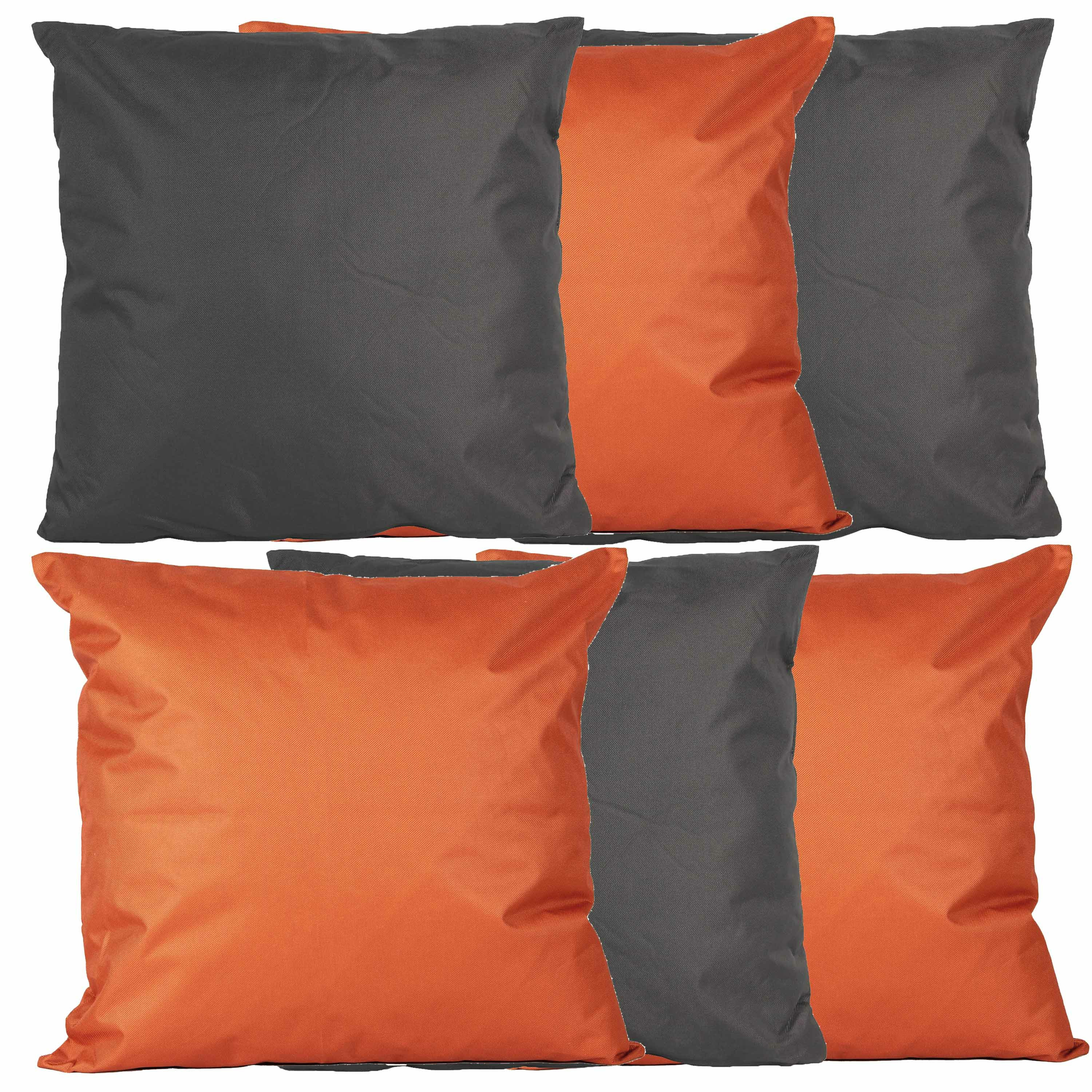 Bank-tuin kussens set voor binnen-buiten 6x stuks oranje-antraciet grijs 45 x 45 cm