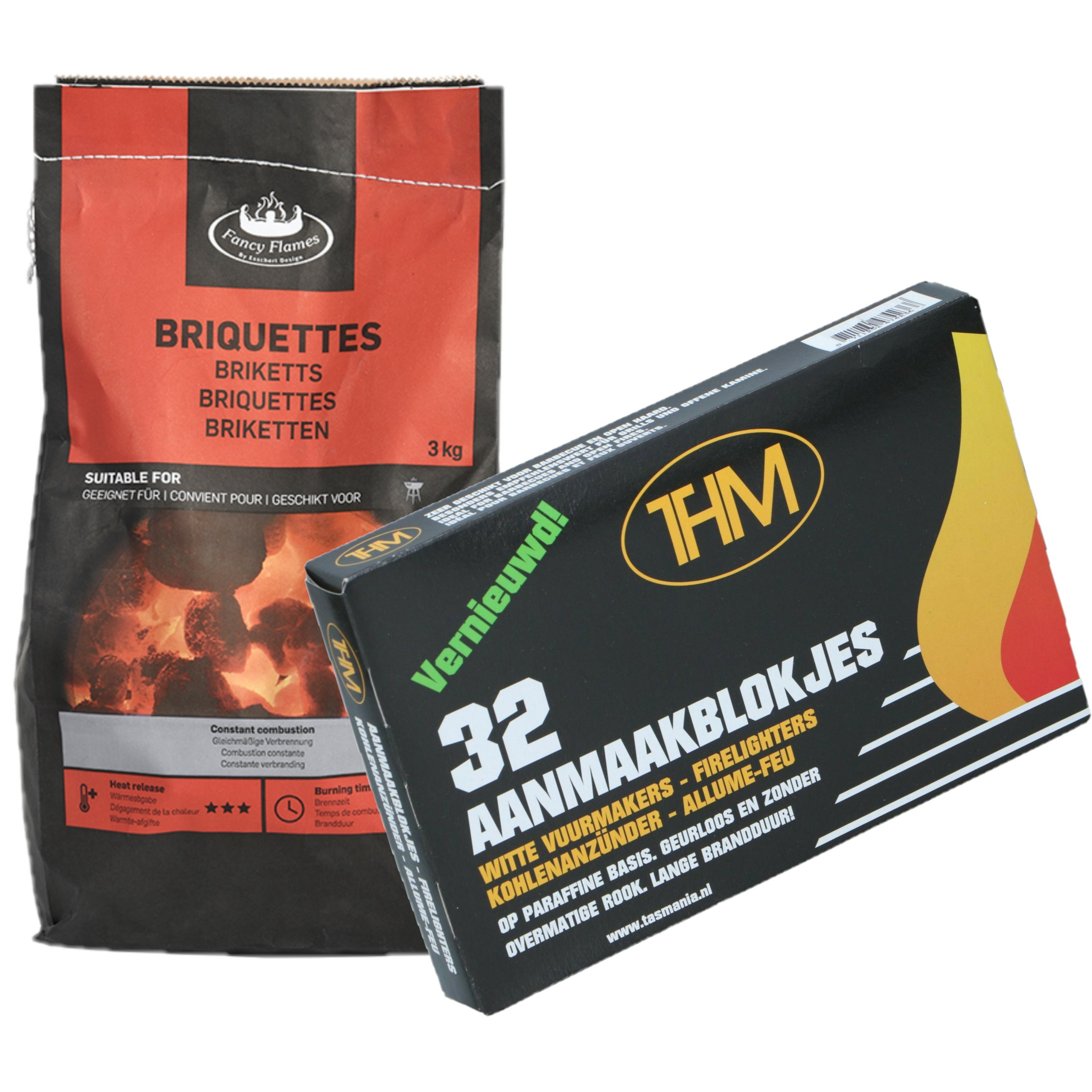 BBQ aanmaakblokjes 32 stuks van paraffine incl. houtskool briketten 3kg