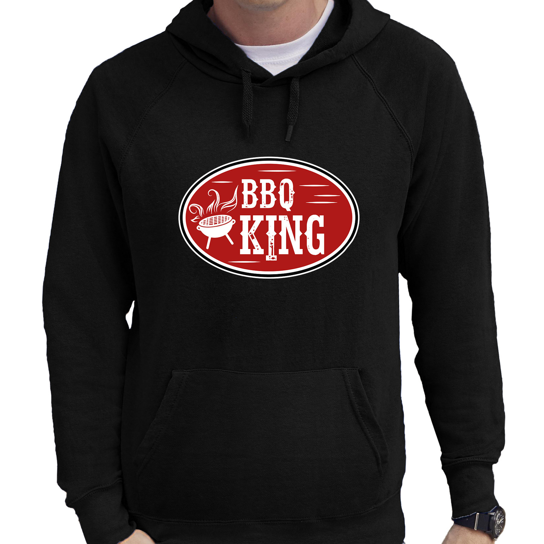 BBQ-Barbecue king cadeau hoodie-hooded sweater zwart voor heren
