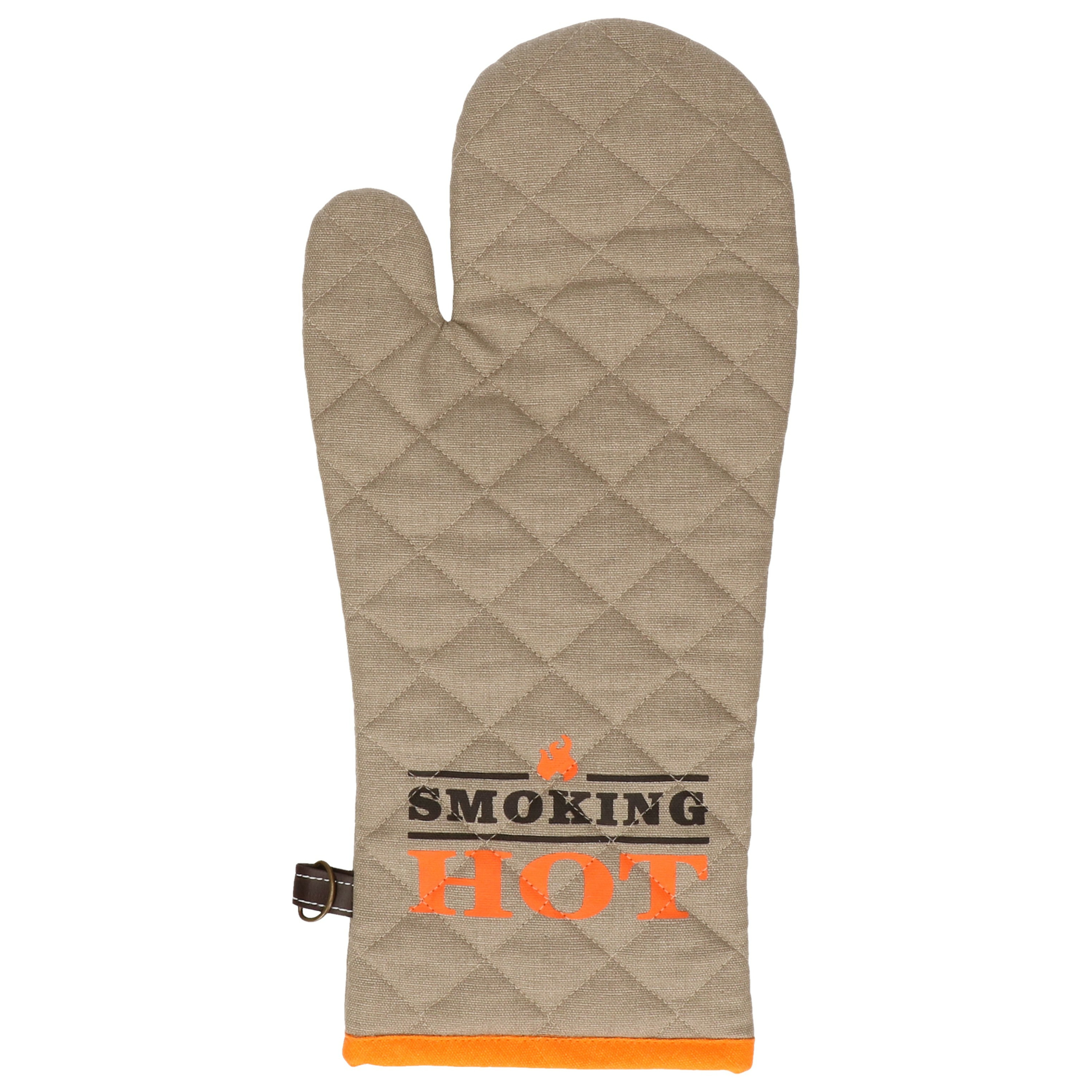 BBQ handschoenen hittebestendig tot 250 graden lichtgrijs-oranje katoen ovenwanten