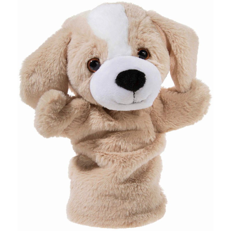 Beige hond handpop knuffel 25 cm knuffeldieren