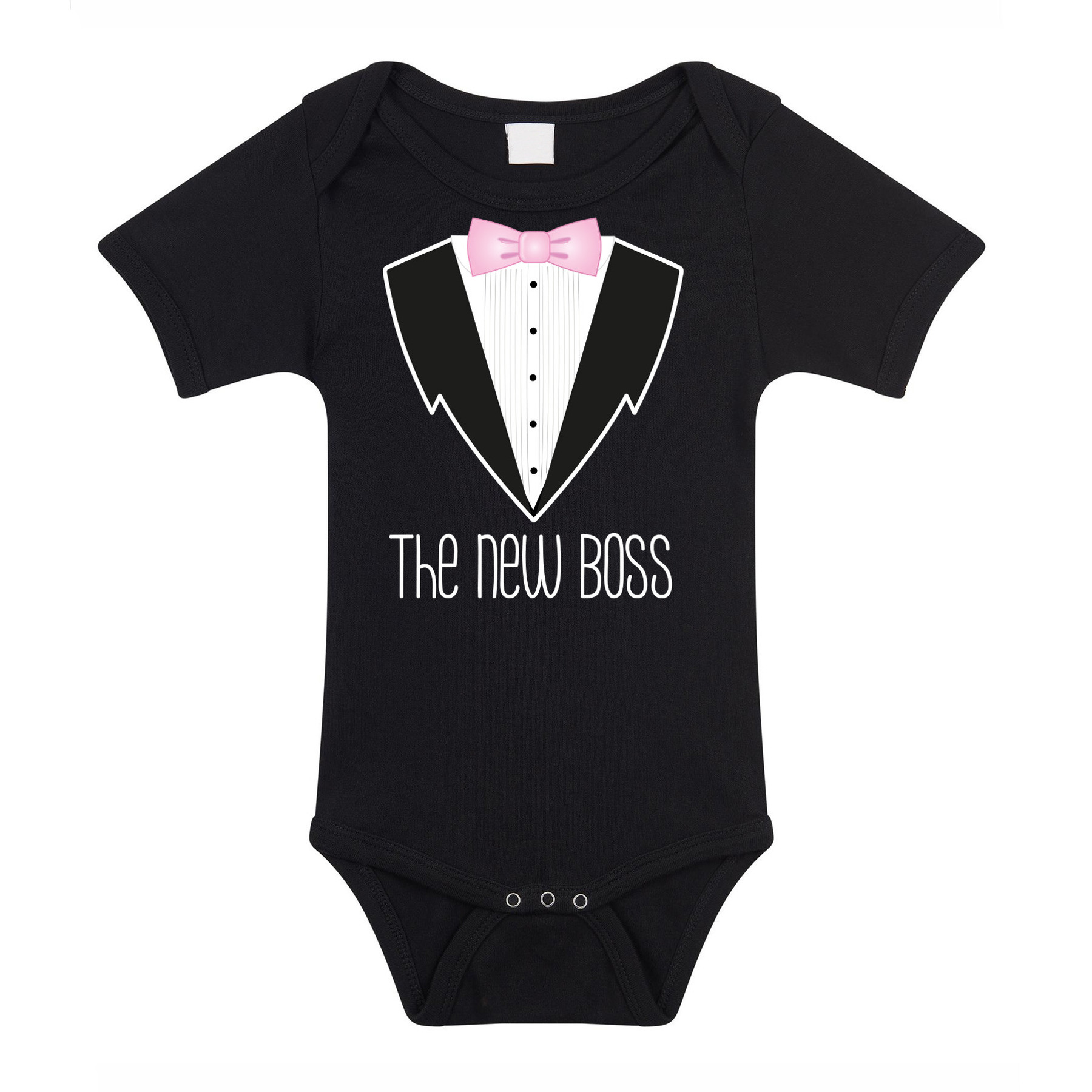 Bellatio Decorations baby rompertje smoking-pak zwart -? roze strik cadeau romper kraamcadeau