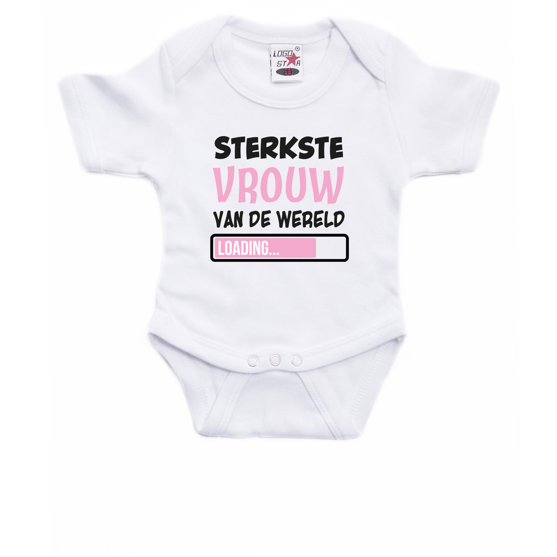 Bellatio Decorations baby rompertje - Sterkste Vrouw - wit/roze - babyshower/kraamvisite cadeau