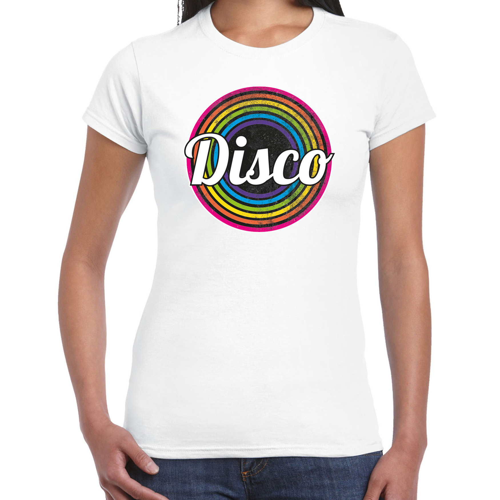 Bellatio Decorations Disco t-shirt dames disco wit jaren 80-80's carnaval-foute party
