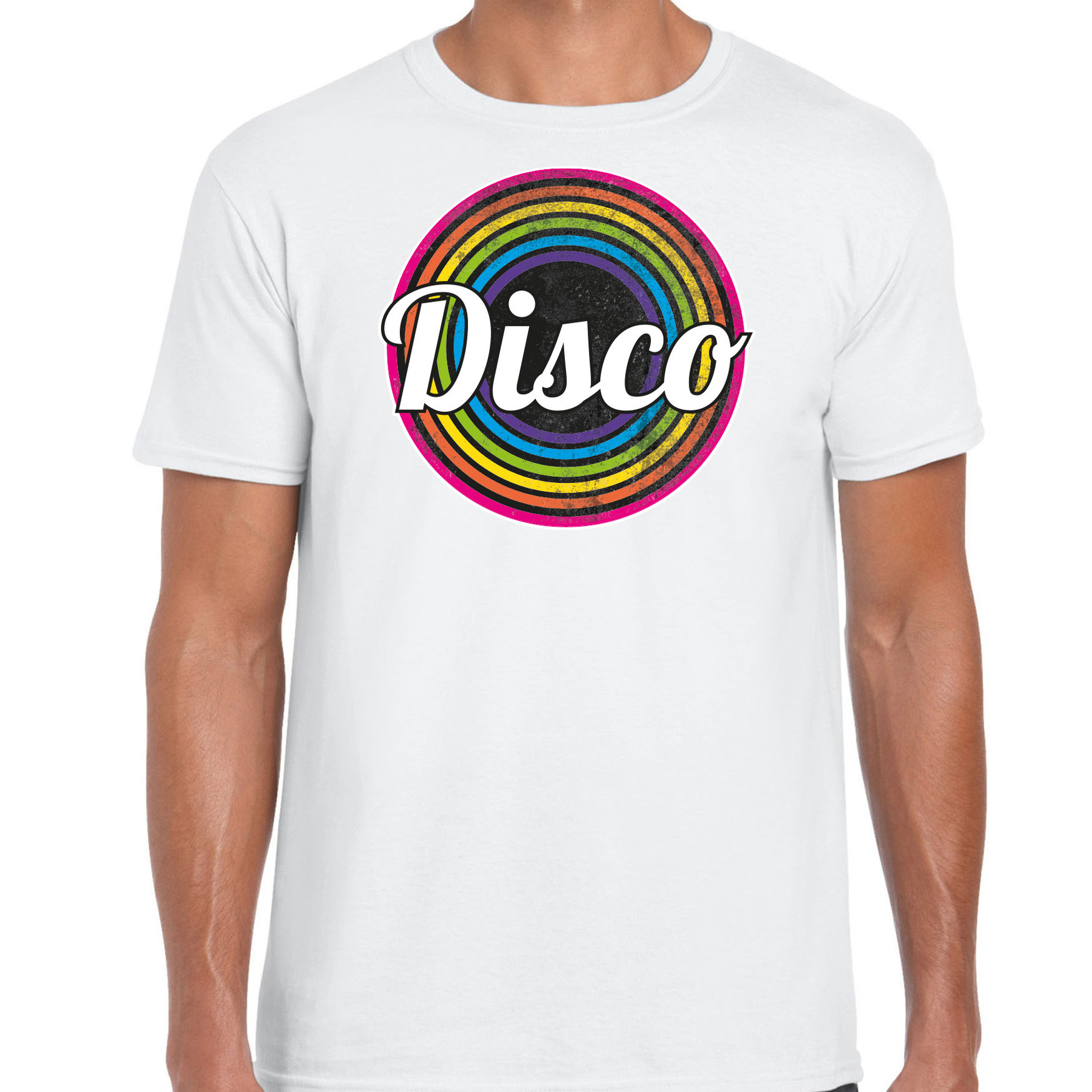 Bellatio Decorations Disco t-shirt heren disco wit jaren 80-80's carnaval-foute party