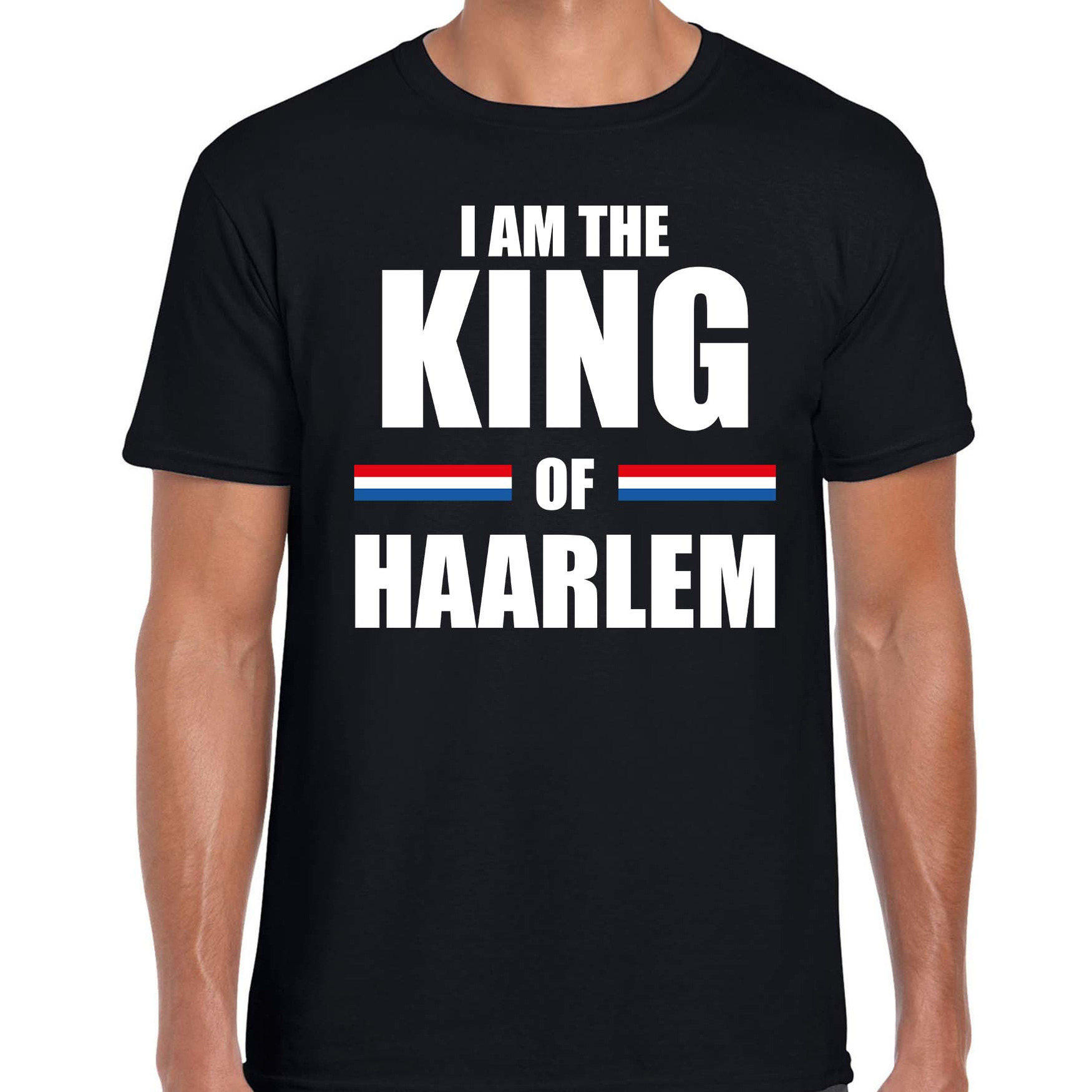 Bellatio Decorations feest t-shirt voor heren I am the King of Haarlem zwart Koningsdag