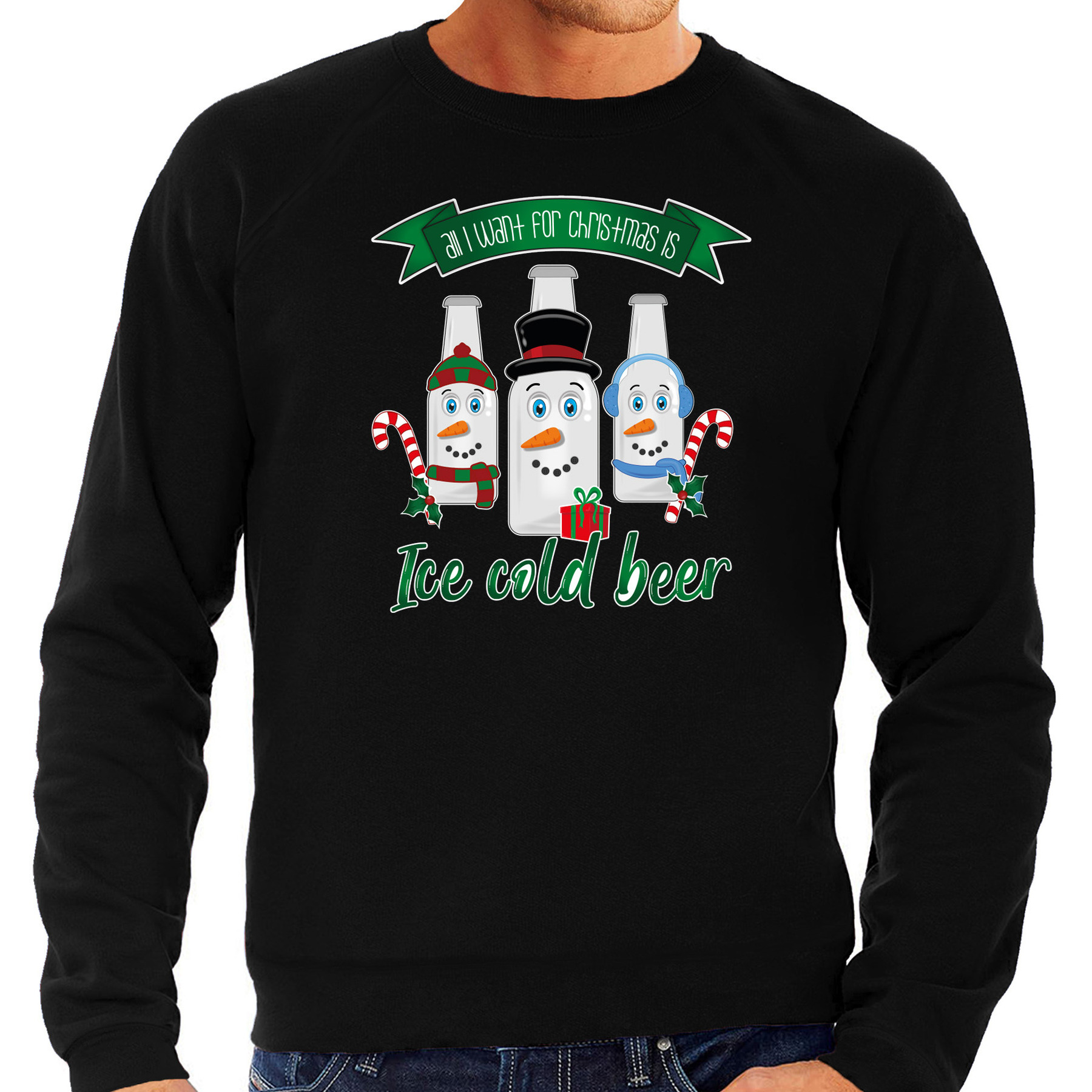Bellatio Decorations foute kersttrui-sweater heren IJskoud bier zwart Christmas beer