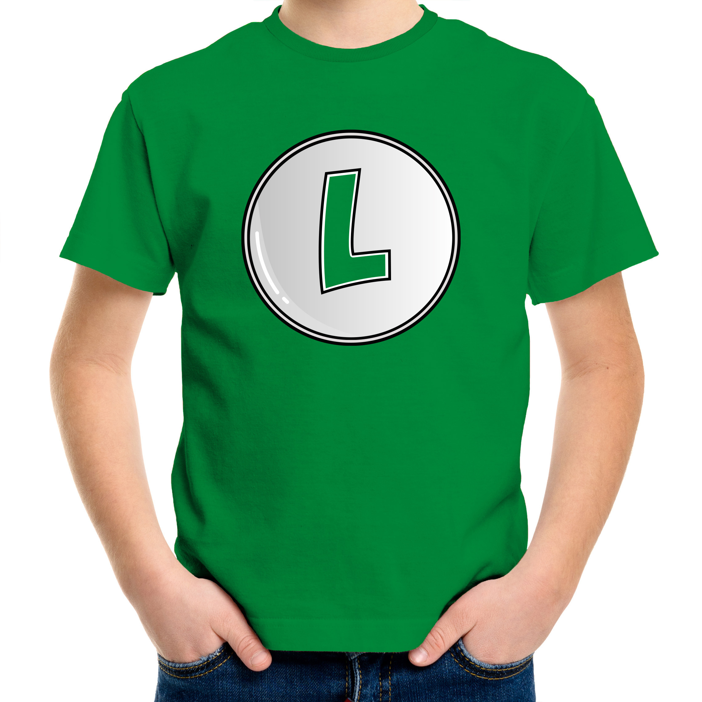 Bellatio Decorations game verkleed t-shirt kinderen loodgieter Luigi groen carnaval-themafeest