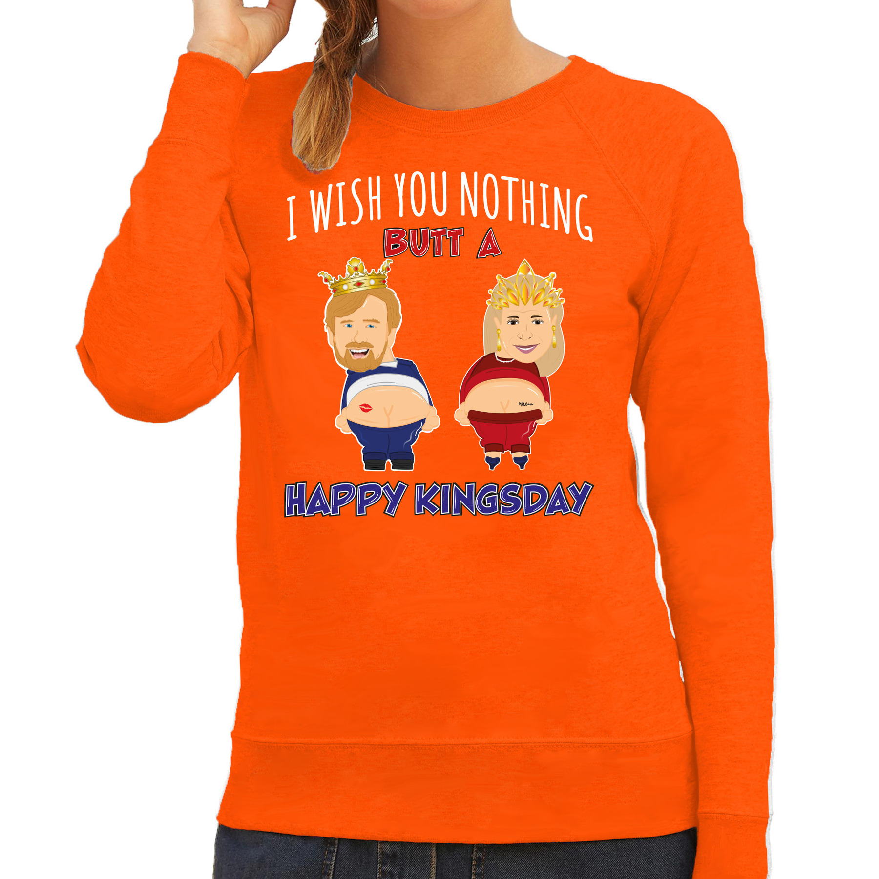 Bellatio Decorations Koningsdag sweater voor dames Happy Kings day - oranje oranje feestkleding