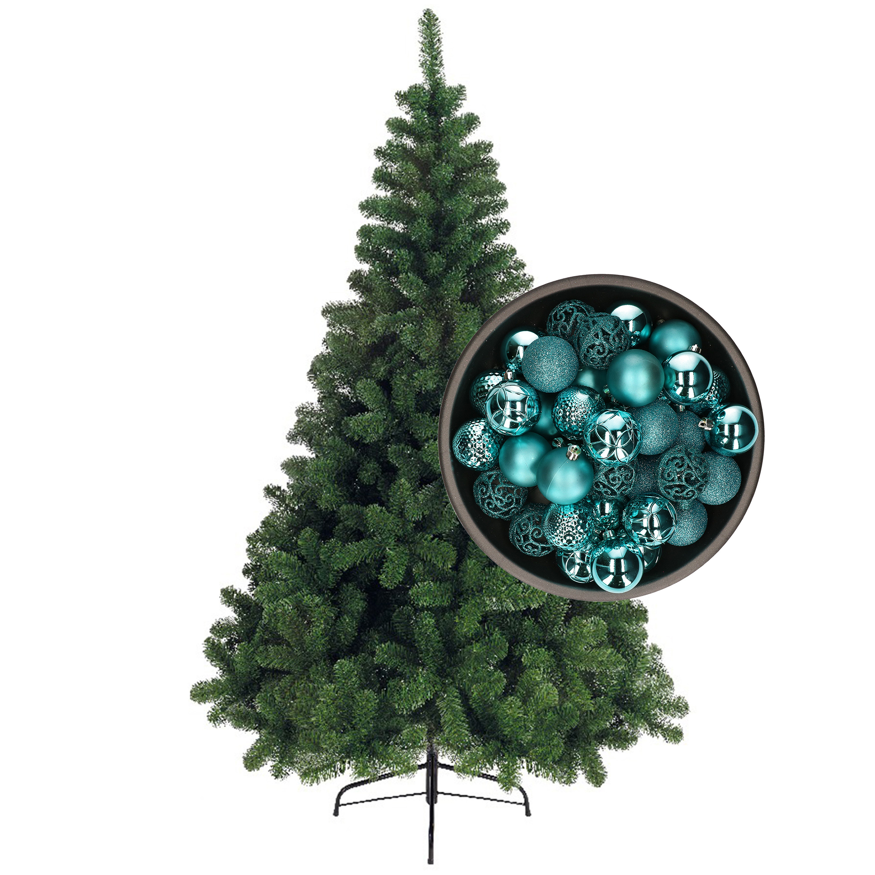 Bellatio Decorations kunst kerstboom 120 cm met kerstballen turquoise blauw