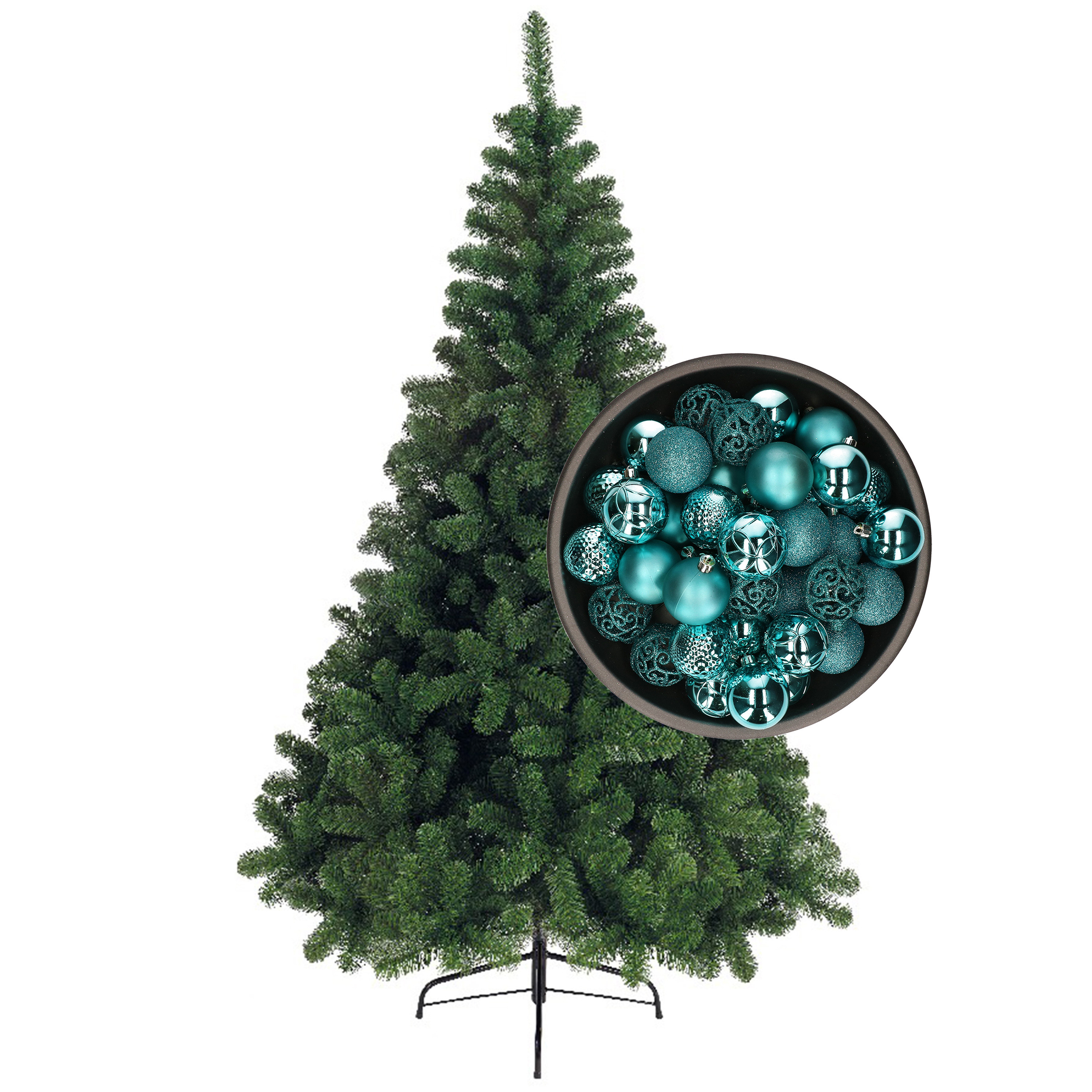 Bellatio Decorations kunst kerstboom 150 cm met kerstballen turquoise blauw