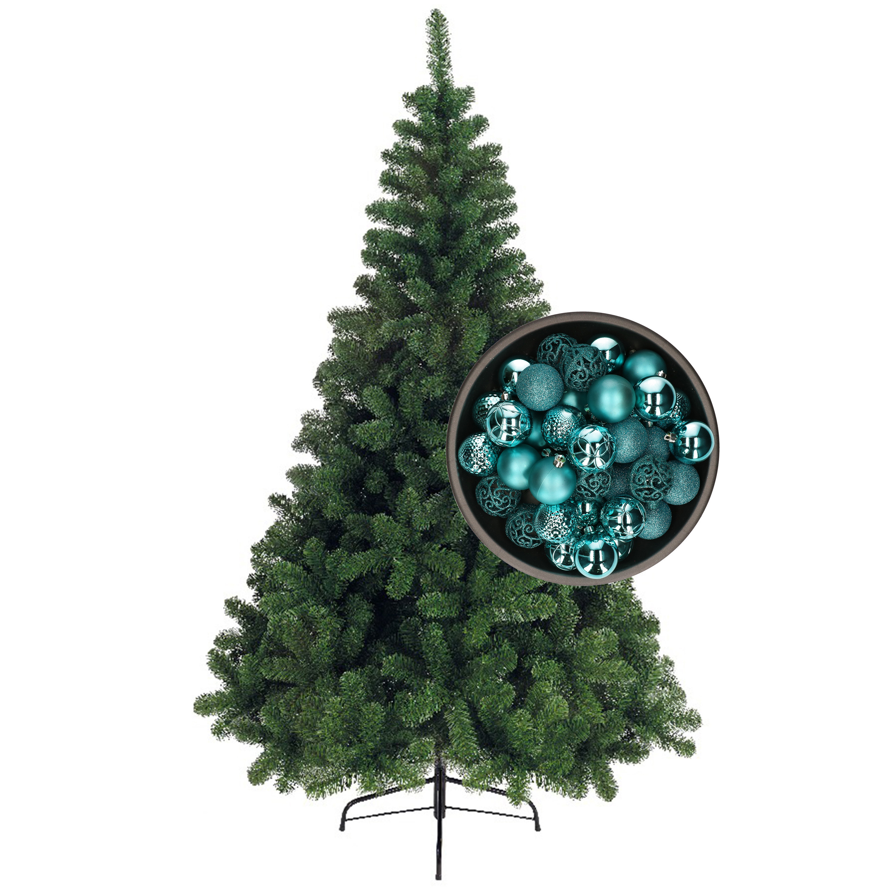 Bellatio Decorations kunst kerstboom 240 cm met kerstballen turquoise blauw